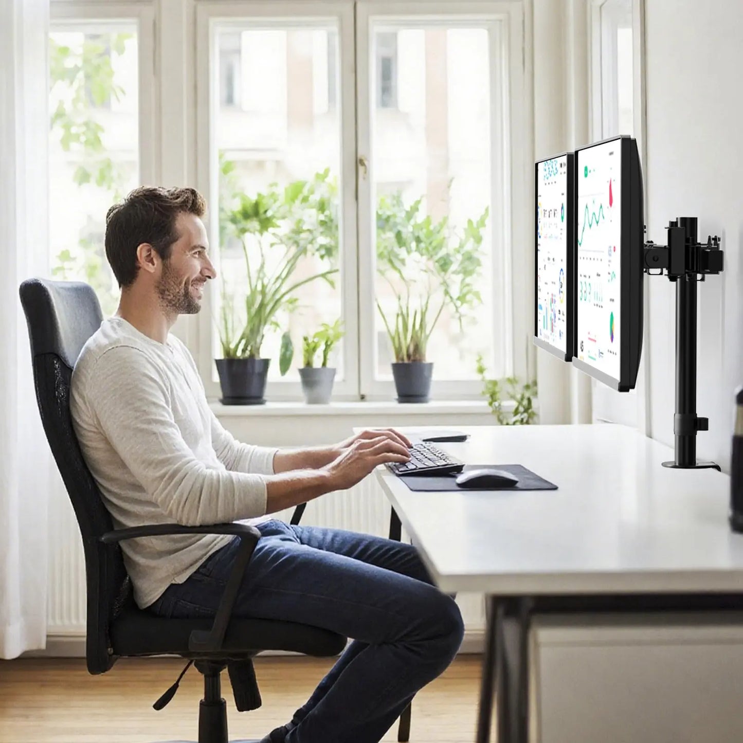 PUTORSEN 24~38 Zoll Monitor Halterung 2 Monitore, Adjustable VESA Slide Bildschirmhalterung 2 Monitore, 9kg pro Arm PUTORSEN