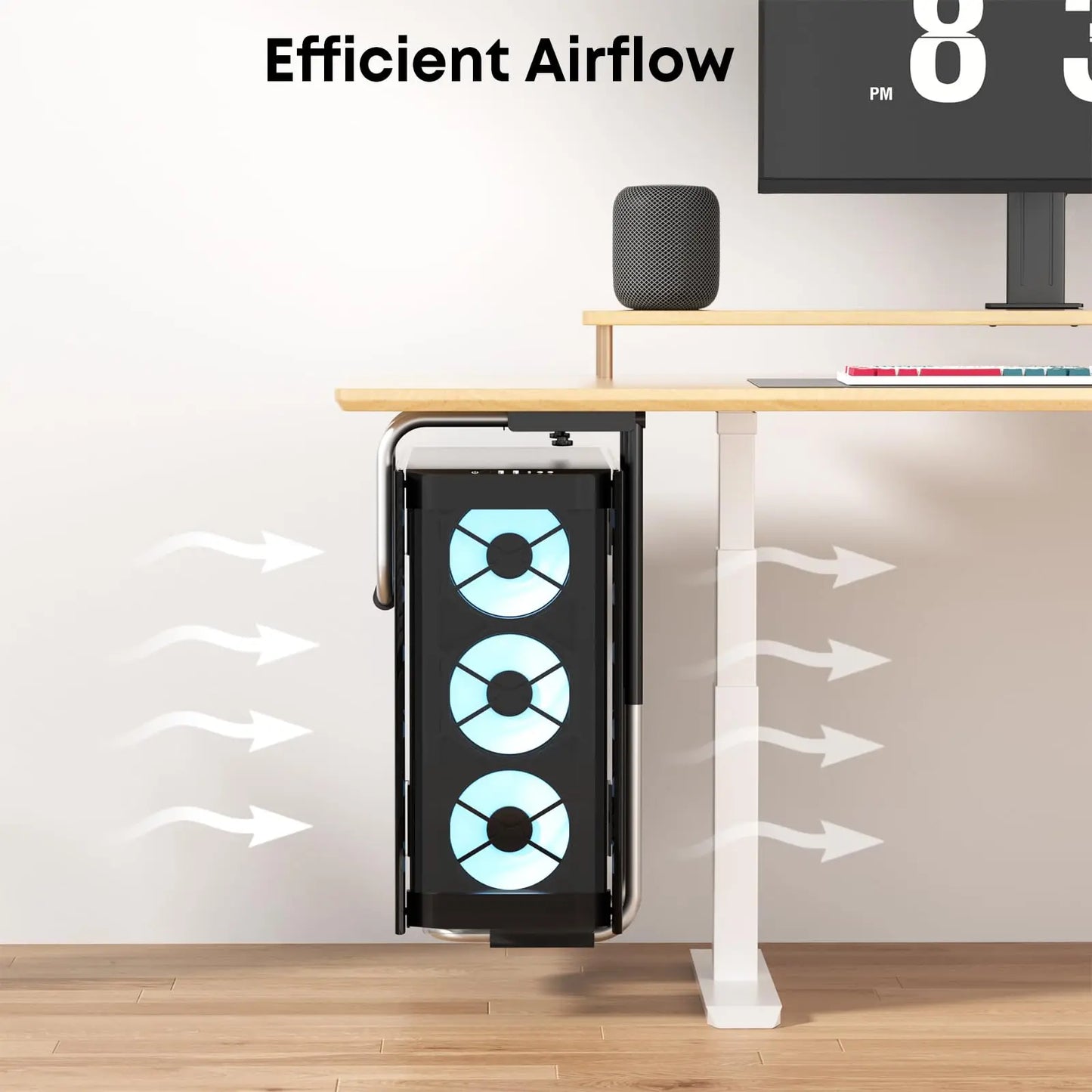 PUTORSEN Heavy Duty Under Desk PC Mount,Adjustable Computer Case Holder with Protective Pads,Excellent Air Circulation up to 66lbs, Black PUTORSEN