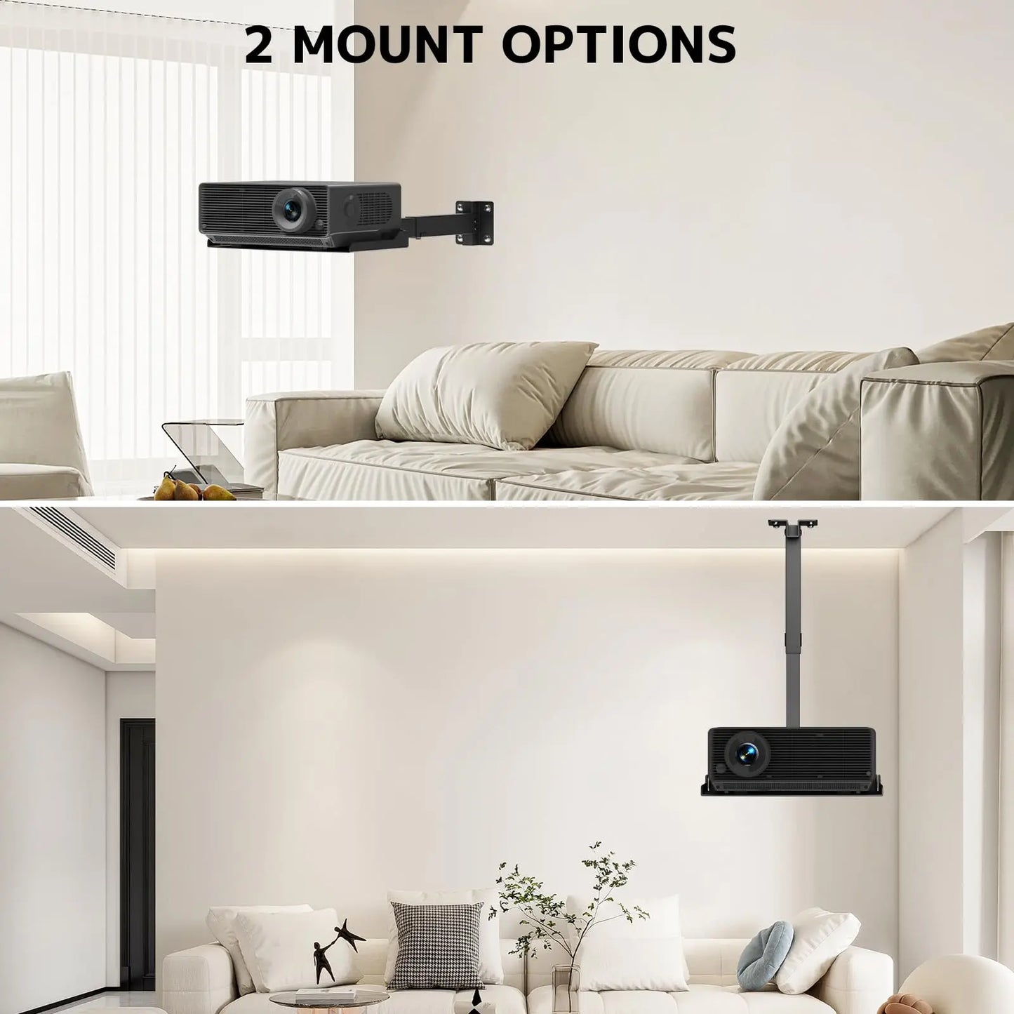 PUTORSEN Projector Ceiling Mount with Tray, Adjustable Height Universal Bracket with Concealed Cable Management, No Hole Installation, Holds up to 22 lbs – Ideal for Home Theater & Office (Black) PUTORSEN