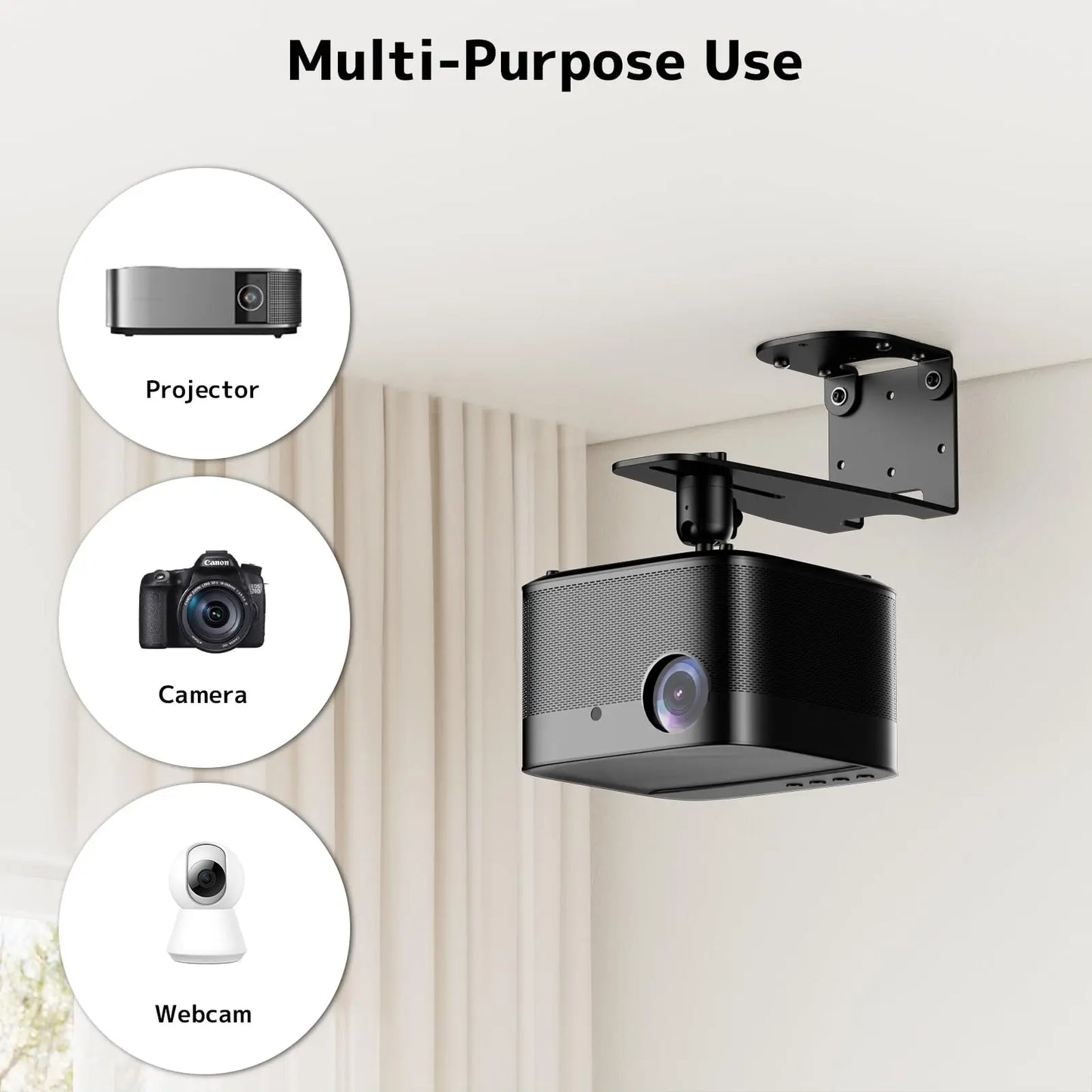 PUTORSEN Projector Wall Mount - Projector Wall & Ceiling Mount with 1/4” Screw, 22 lb Wall & 13.2 lb Ceiling Load Capacity, 360° Rotation & 10cm Adjustment PUTORSEN