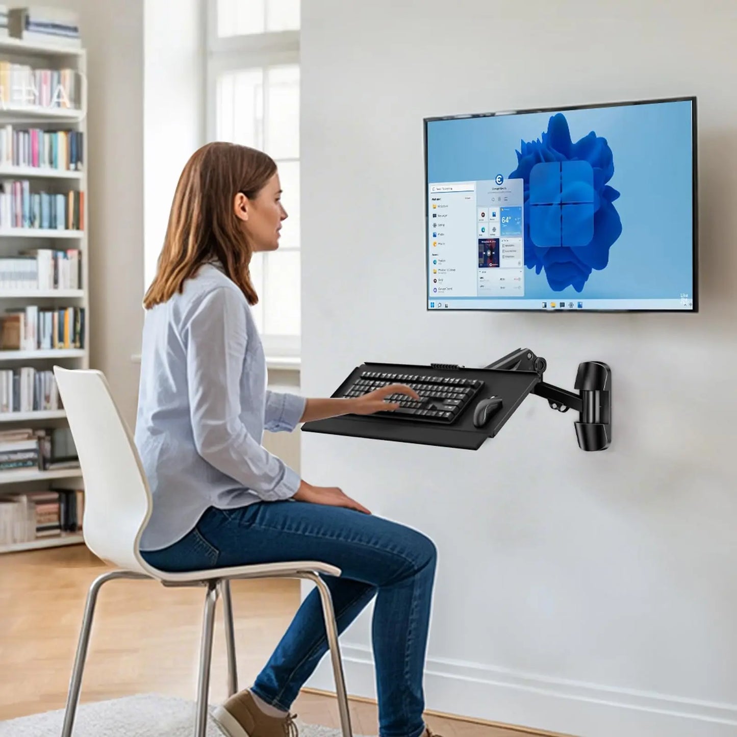 PUTORSEN Wall Mount Keyboard Tray- Keyboard and Mouse Stand & Monitor Mount Arm,Height Adjustable Typing Platform Holds up to 26.4 lbs PUTORSEN