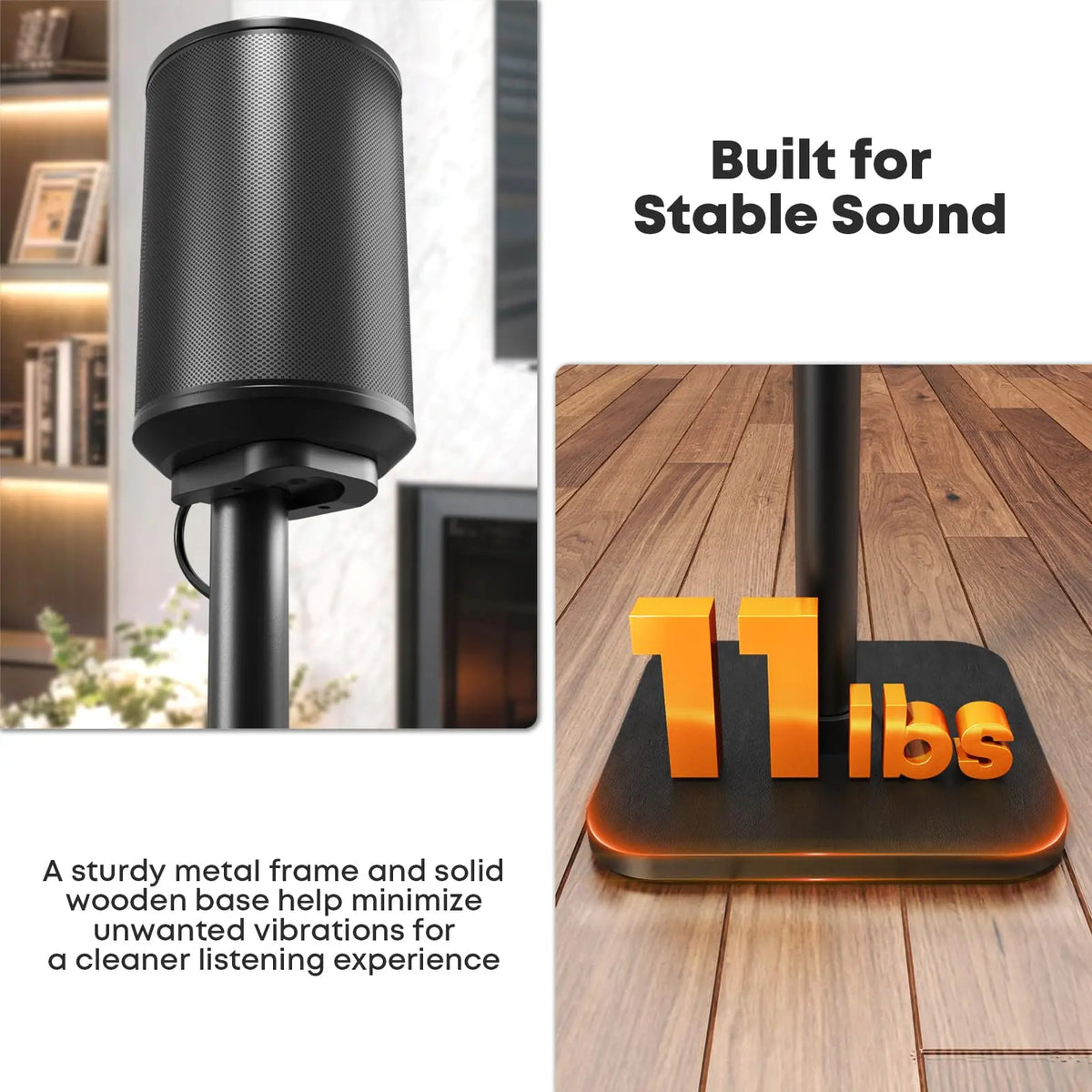 Speaker Stands for Sonos Era 100, 100 SL & Era 300, 2-Pack Wood Base Black Wood Base, Easy Assembly, Cable Management, 29.1–39'' Height Adjustable, 11lbs Max Load Per Stand PUTORSEN