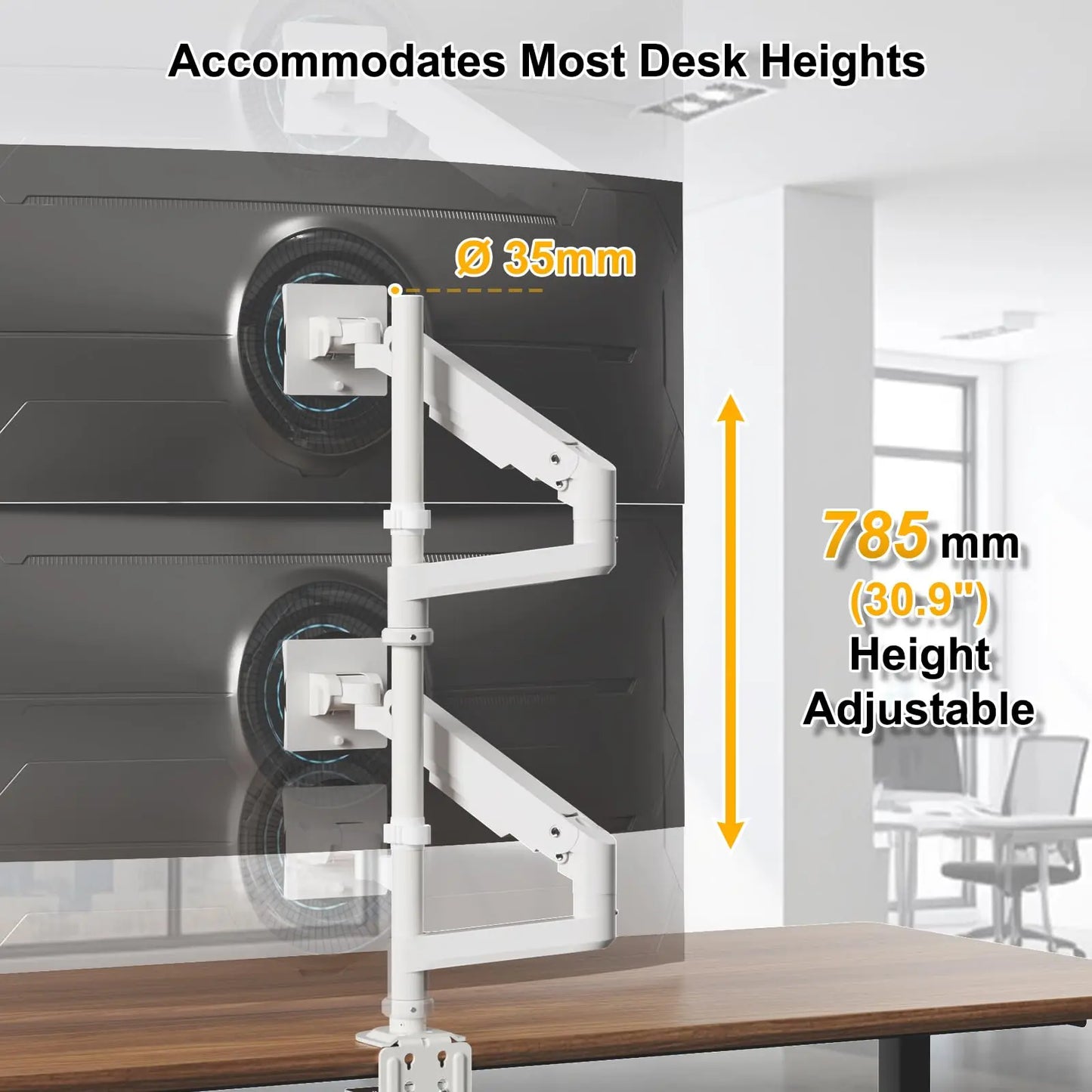 Steel Extra Tall 32 Inch 2-Section Monitor Stand Pole - with Mounting Base, Heavy Duty Center Pole (Supports Up to Max. 88 lbs), White PUTORSEN