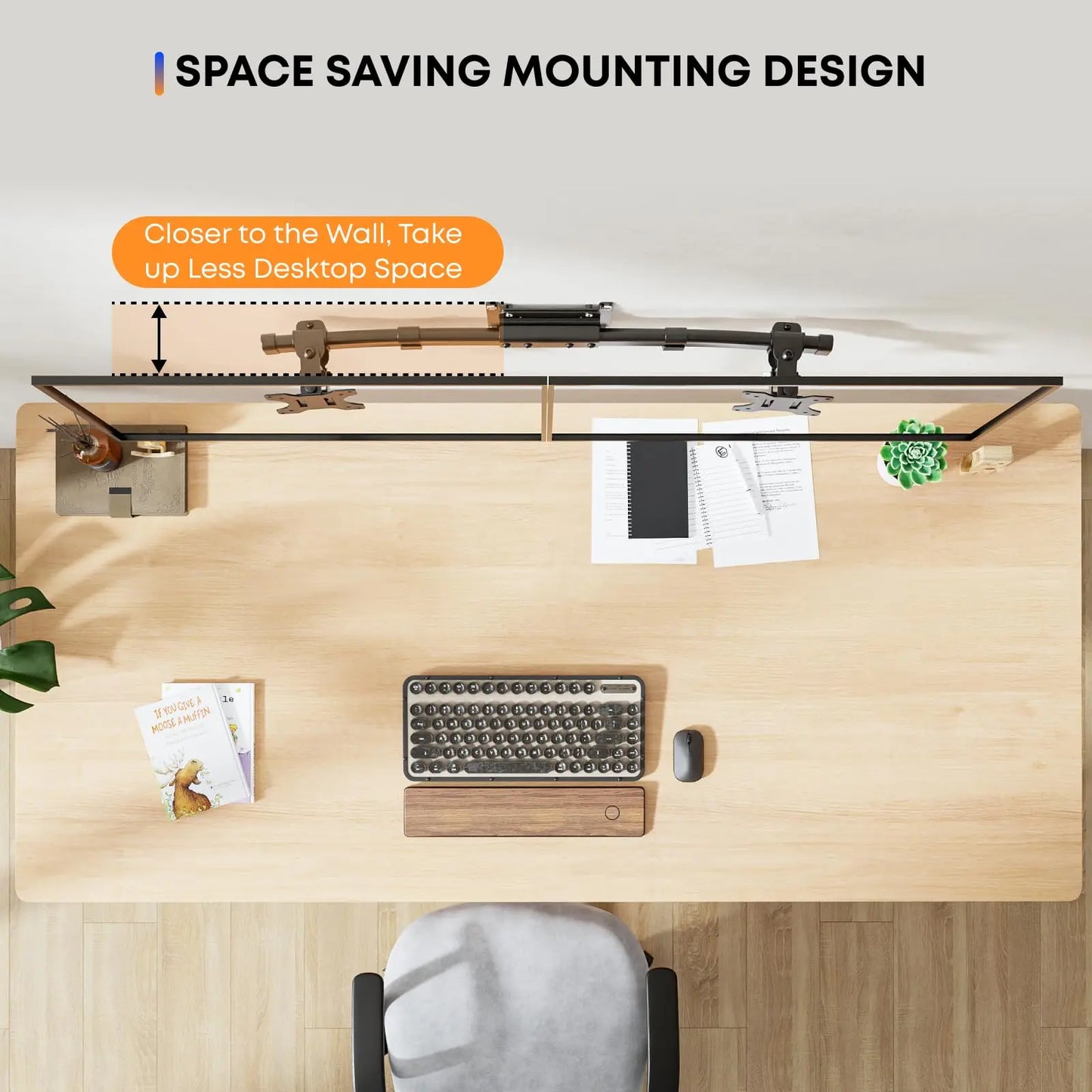 PUTORSEN Dual Monitor Wall Mount, Horizontal Assembly Mount for 2 Monitor Screens up to 27 inches,Max. 10kg, VESA 75x75/100x100mm PUTORSEN