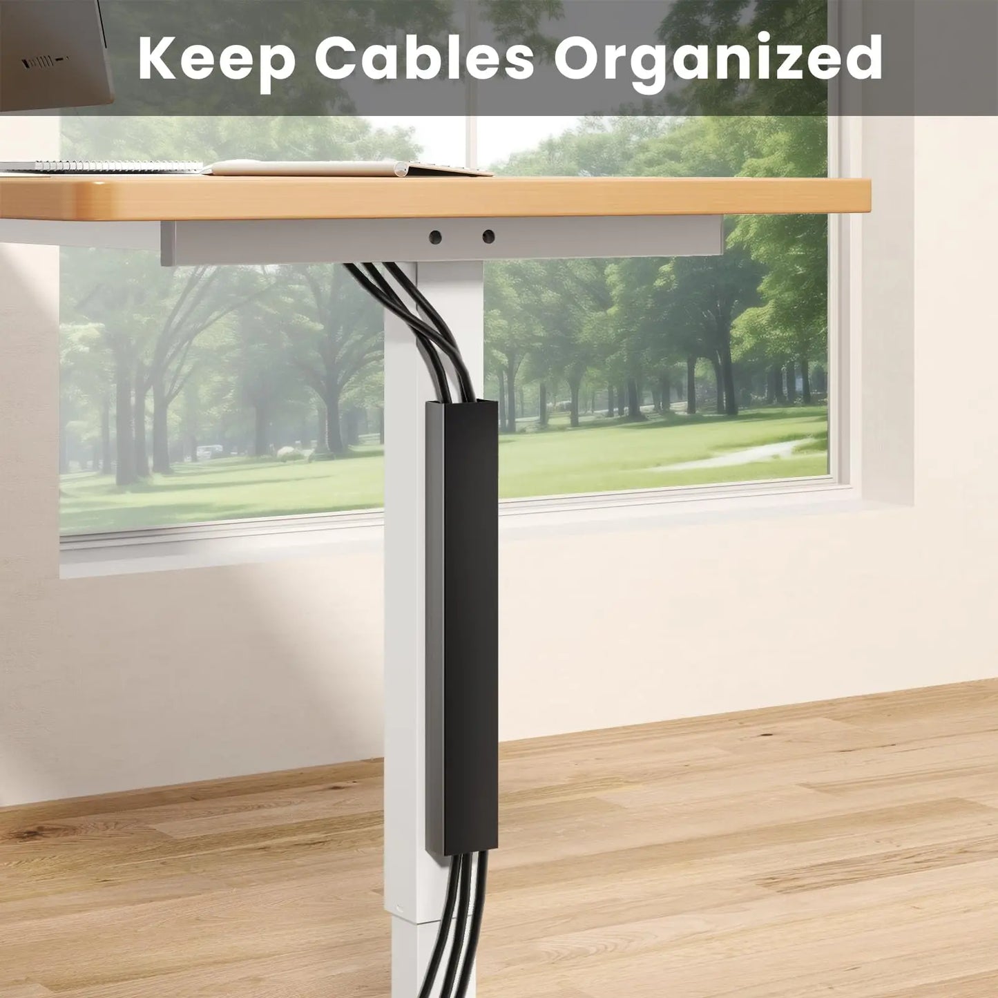14 inch Cord Organizer Under Desk, Vertical Wire Hider Cover for Office and Home, Black PUTORSEN