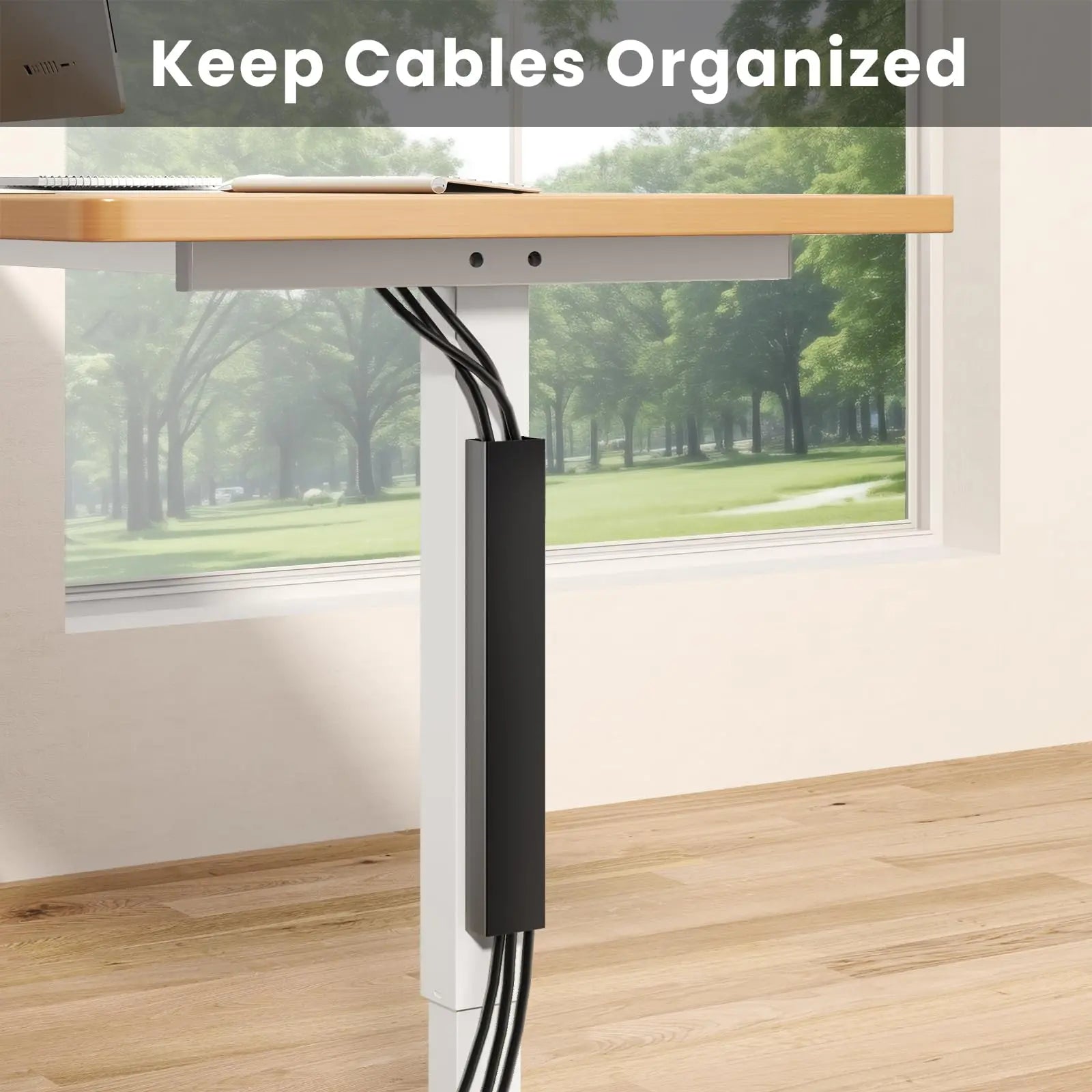 14 inch Cord Organizer Under Desk, Vertical Wire Hider Cover for Office and Home, Black PUTORSEN