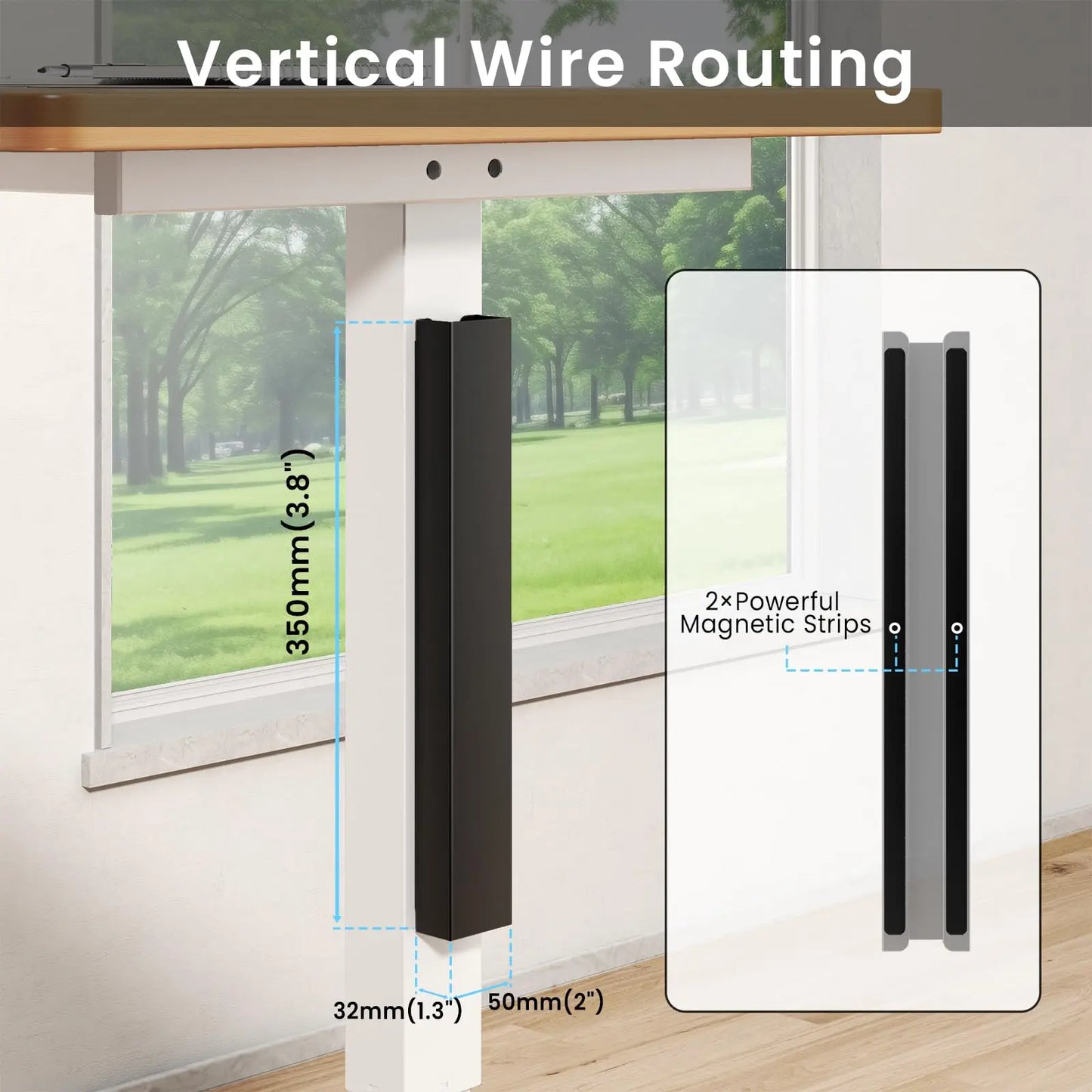 14 inch Cord Organizer Under Desk, Vertical Wire Hider Cover for Office and Home, Black PUTORSEN