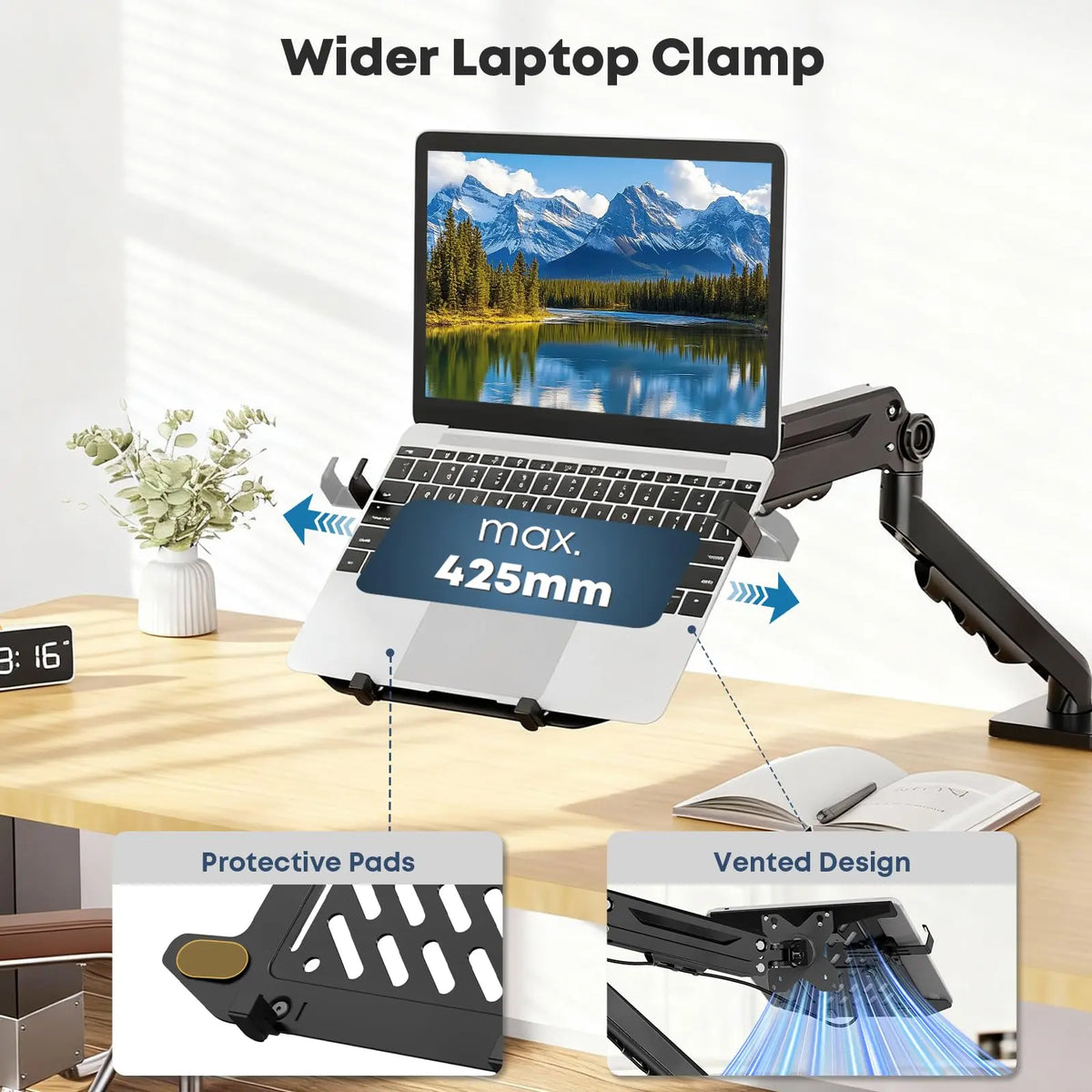 18" Laptop-Schreibtischhalterung, bis 12 kg verdeckt keine USB-Anschlüsse, 2-in-1 Halterung für max. 18" Notebook & 40" Monitor, VESA 75/100 mm PUTORSEN