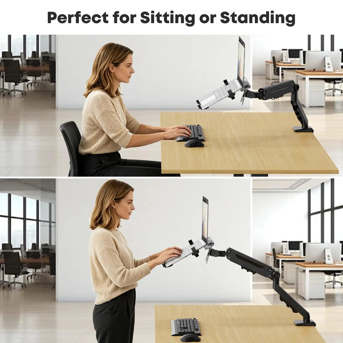 18" Laptop-Schreibtischhalterung, bis 12 kg verdeckt keine USB-Anschlüsse, 2-in-1 Halterung für max. 18" Notebook & 40" Monitor, VESA 75/100 mm PUTORSEN