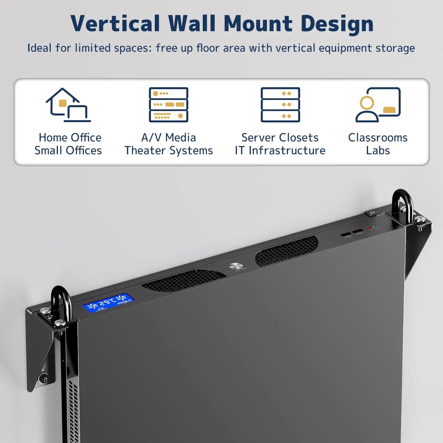 1U Vertical Wall-Mount Rack - 19" Steel Wall & Under-Desk Bracket for Server, Network Switch, or Patch Panel, Supports up to 121lbs, 1U PUTORSEN