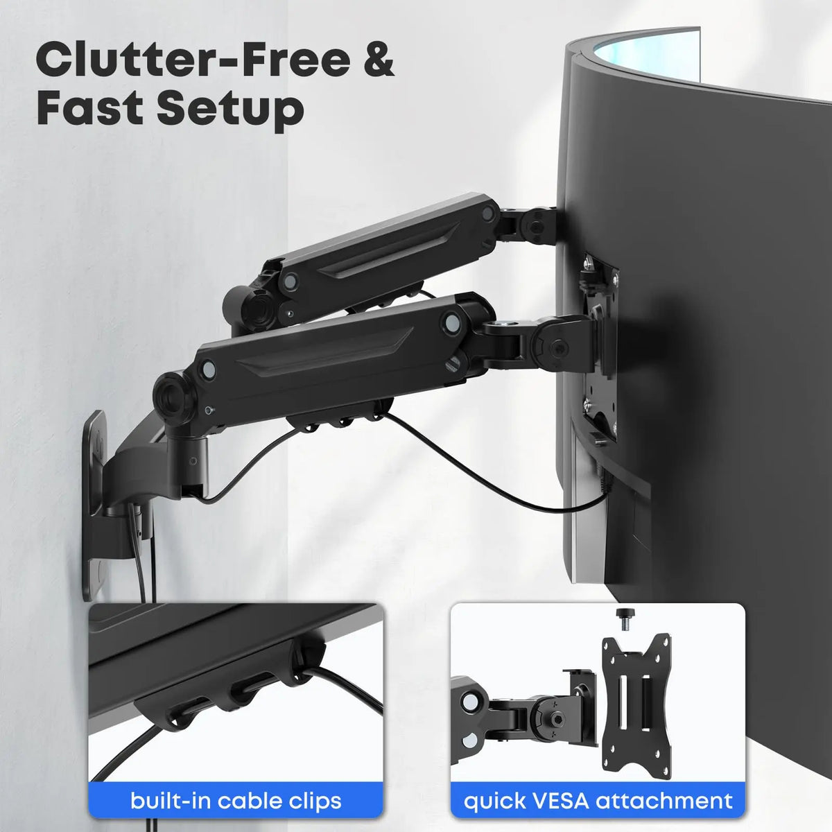 24–45'' Doppel-Monitor-Wandhalterung, 12 kg pro Arm Ergonomisch höhenverstellbar, neigbar, schwenkbar & drehbar, VESA 75x75/100x100 PUTORSEN