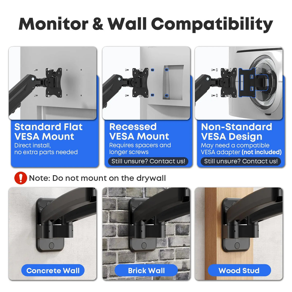 24–45'' Doppel-Monitor-Wandhalterung, 12 kg pro Arm Ergonomisch höhenverstellbar, neigbar, schwenkbar & drehbar, VESA 75x75/100x100 PUTORSEN