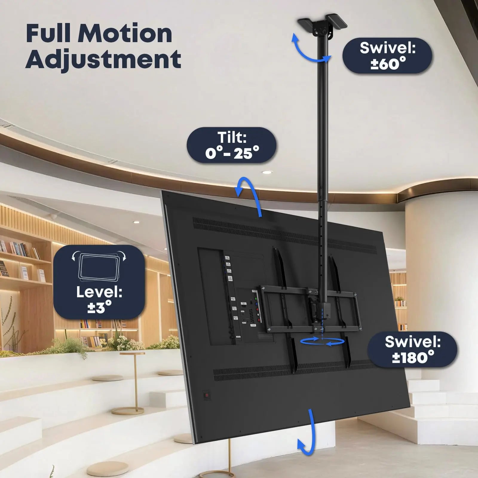 50-100'' Swivel TV Ceiling Mount, up to 176lbs, 45.3-66.9'' Adjustable Height Hanging TV Mount, Max VESA 800x600 mm PUTORSEN