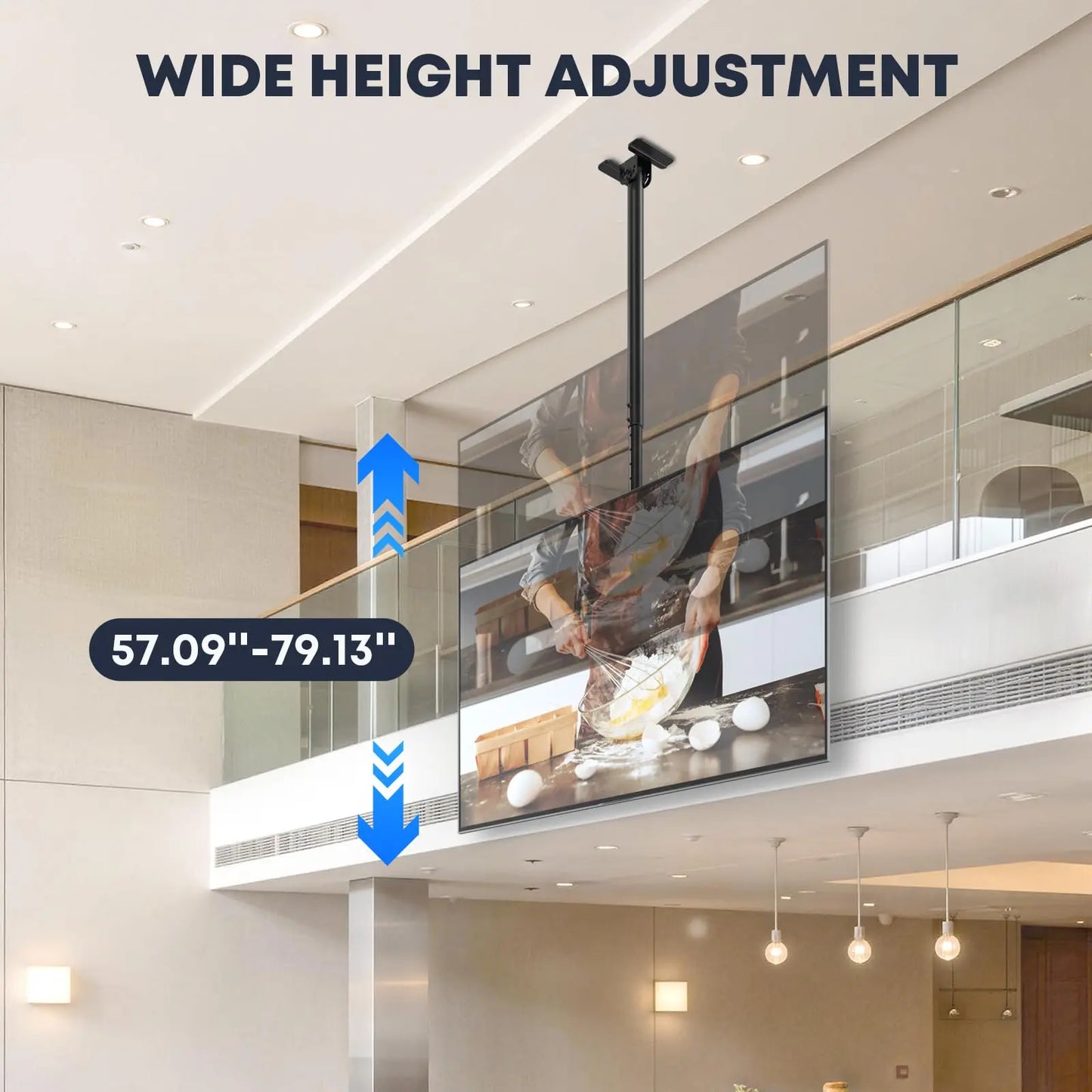 50-100'' Swivel TV Ceiling Mount, up to 176lbs, 45.3-66.9'' Adjustable Height Hanging TV Mount, Max VESA 800x600 mm PUTORSEN
