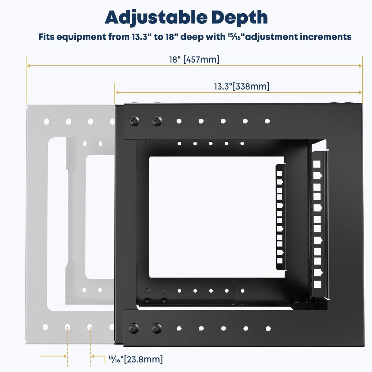 6U Wall Mount Open Frame Rack, 2-Post Steel Server Rack, 13.3-18" Adjustable Depth, for Switches, Patch Panels & AV Equipment, SPSVR-W01-6U, Black PUTORSEN