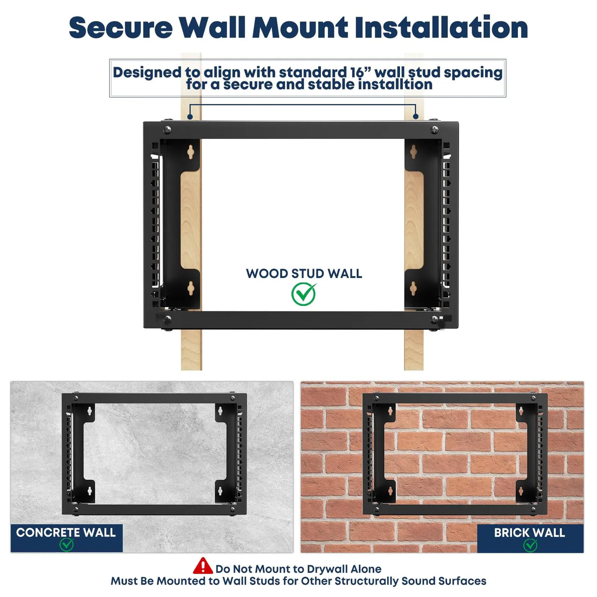 6U Wall Mount Open Frame Rack, 2-Post Steel Server Rack, 13.3-18" Adjustable Depth, for Switches, Patch Panels & AV Equipment, SPSVR-W01-6U, Black PUTORSEN