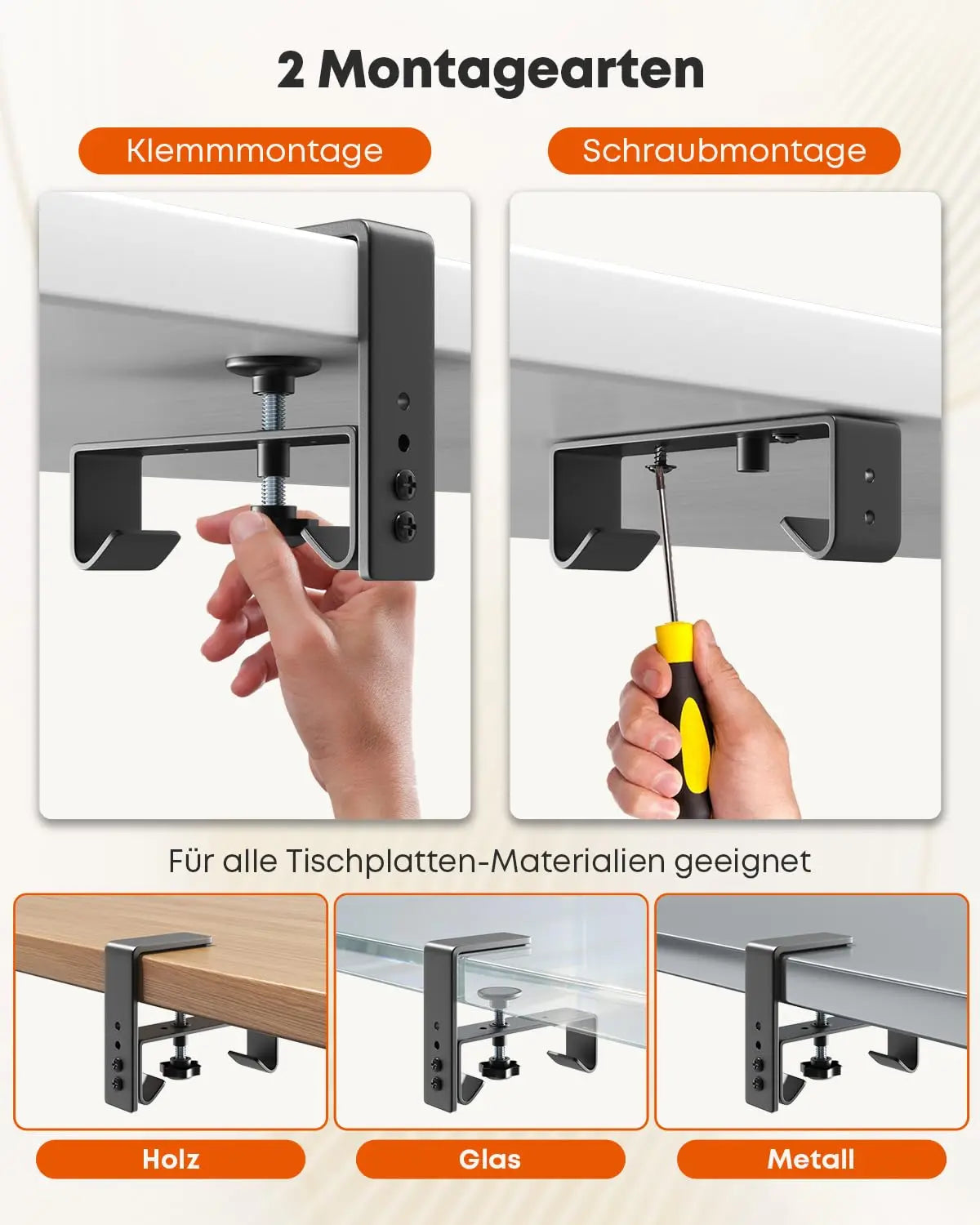 91cm Kabelwanne Schreibtisch ohne Bohren, Schwarz, für Zuhause & Büro, stabiler Kabelkanal mit Klemm-/Schraubbefestigung, Stoffbezug kratzfest, einfacher Zugriff, individuelle Kabelordnung PUTORSEN