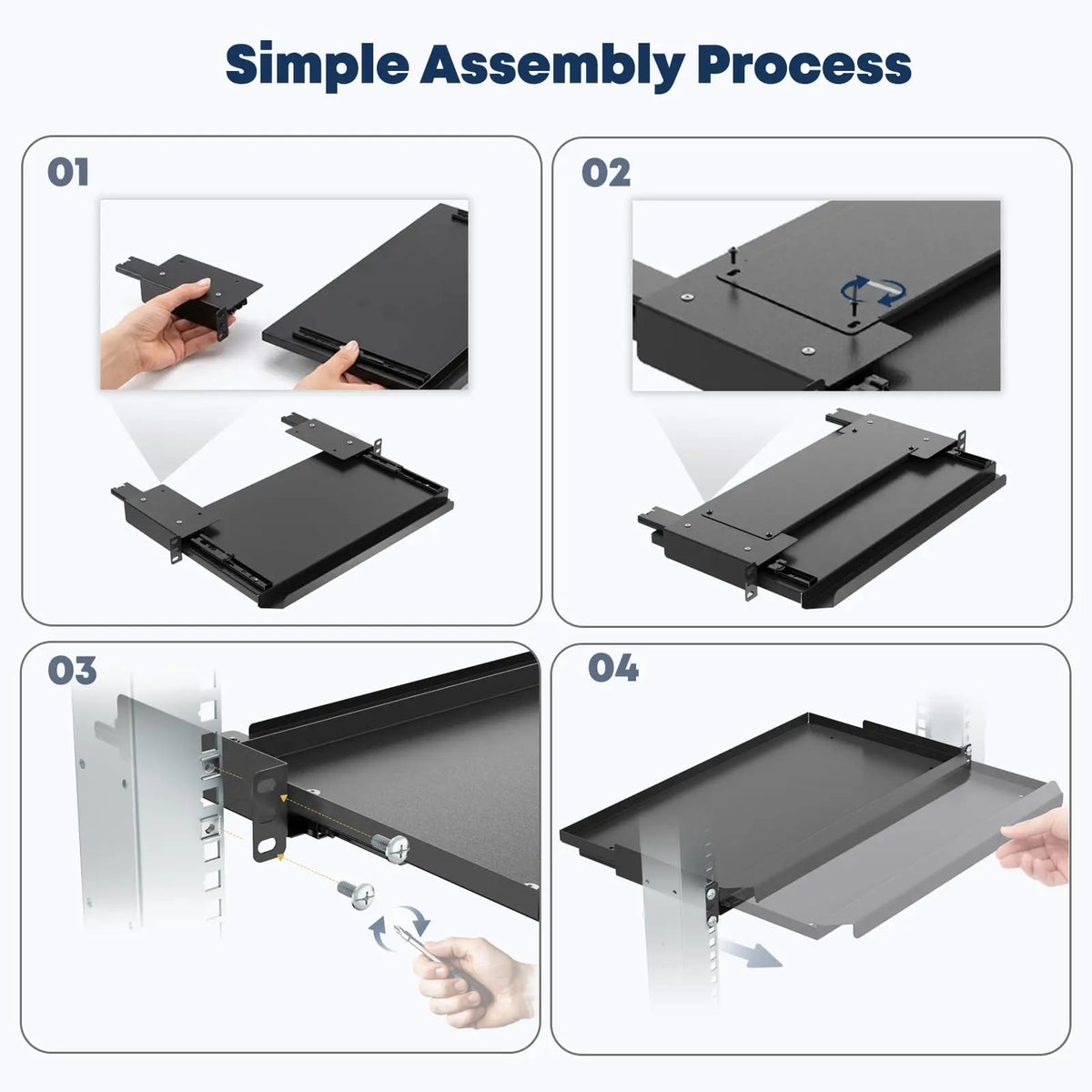 Bandeja de teclado rack 1U, profundidad 235 mm, estante deslizante metálico universal con rieles para gabinete servidor 19" PUTORSEN