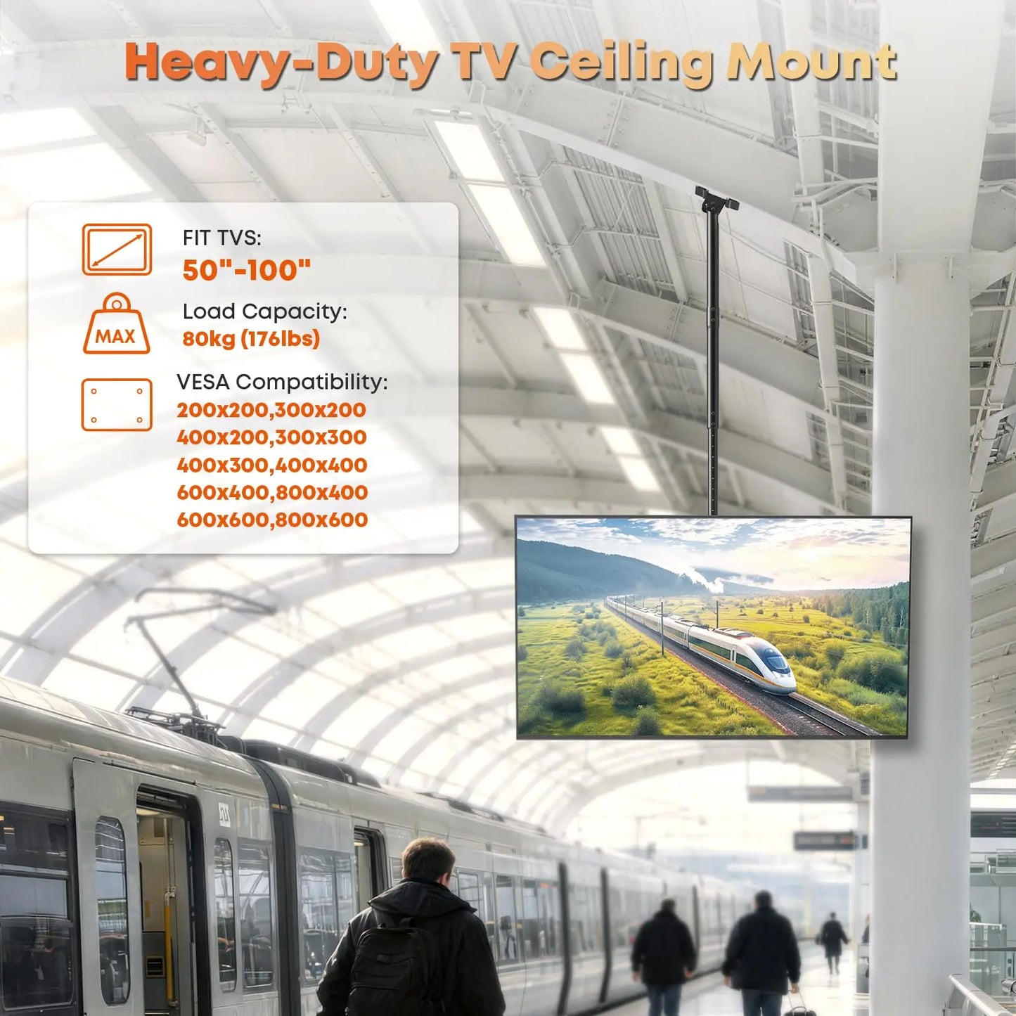 Ceiling TV Mount, Full Motion Hanging TV Mount for 50-100 Inch, Supports up to 176lbs, Full Motion 360° Rotation Hanging Ceiling Bracket Fits Most LCD LED OLED 4K TVs PUTORSEN