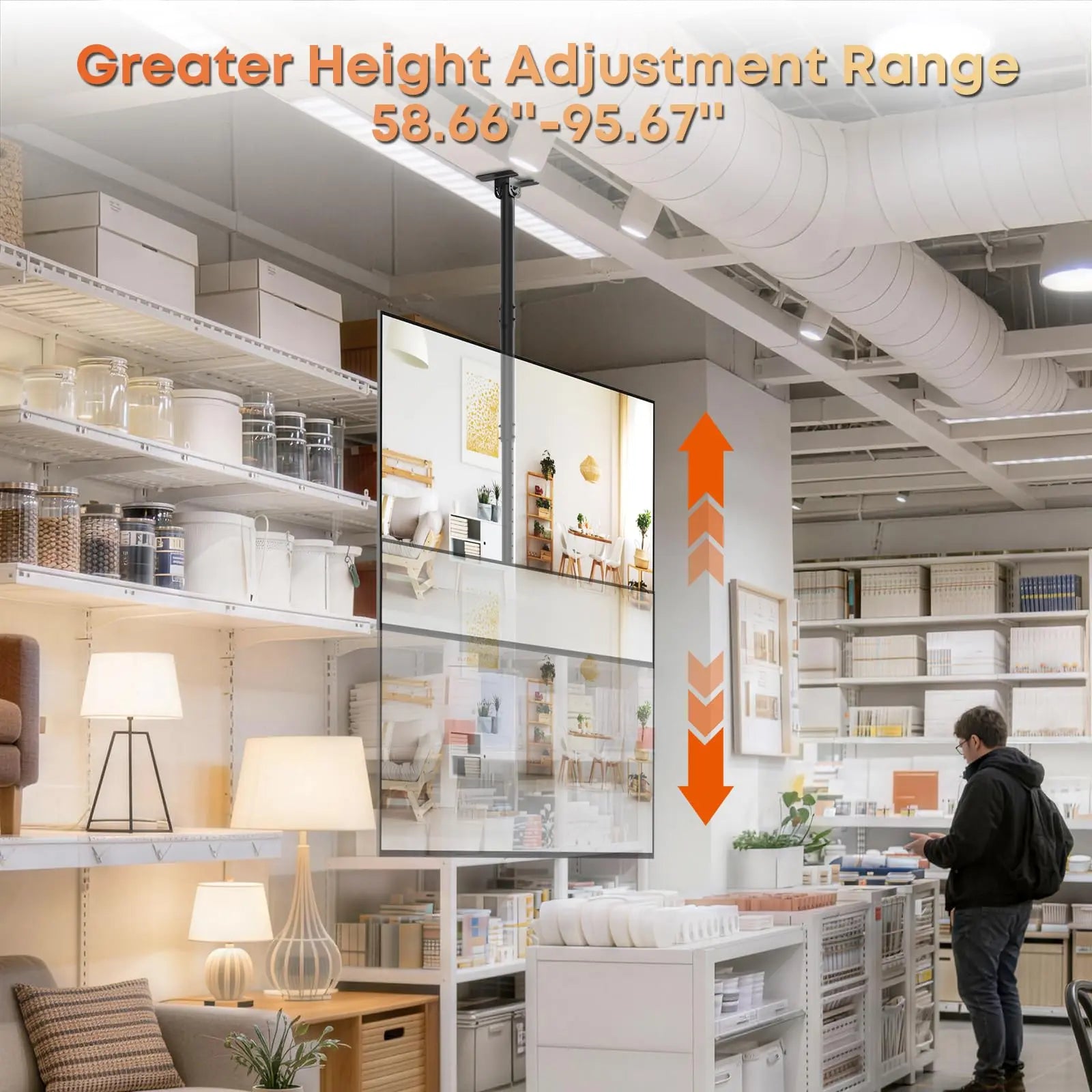 Ceiling TV Mount, Full Motion Hanging TV Mount for 50-100 Inch, Supports up to 176lbs, Full Motion 360° Rotation Hanging Ceiling Bracket Fits Most LCD LED OLED 4K TVs PUTORSEN