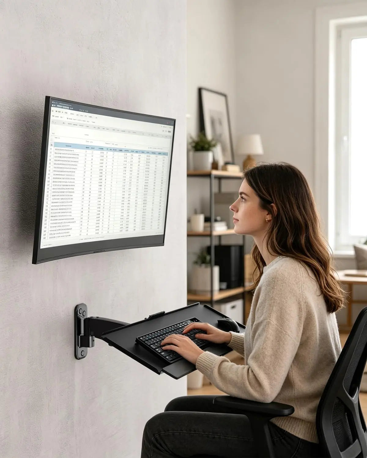 Compact Wall Mount Keyboard Tray, 26" Keyboard & Mouse Platform, Spring Arm, Height Adjustable Ergonomic Typing Tray, Anti-Slip Wrist Pad, Holds up to 19.8 lbs PUTORSEN