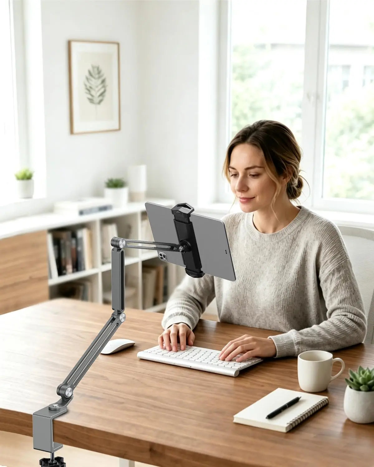 Desk Tablet Stand Holder, 3-Section Tablet Mount, Fits 7-13" Tablets & Phones, Supports up to 4.4 lbs, 360° Rotation, C-Clamp Mount, Black PUTORSEN