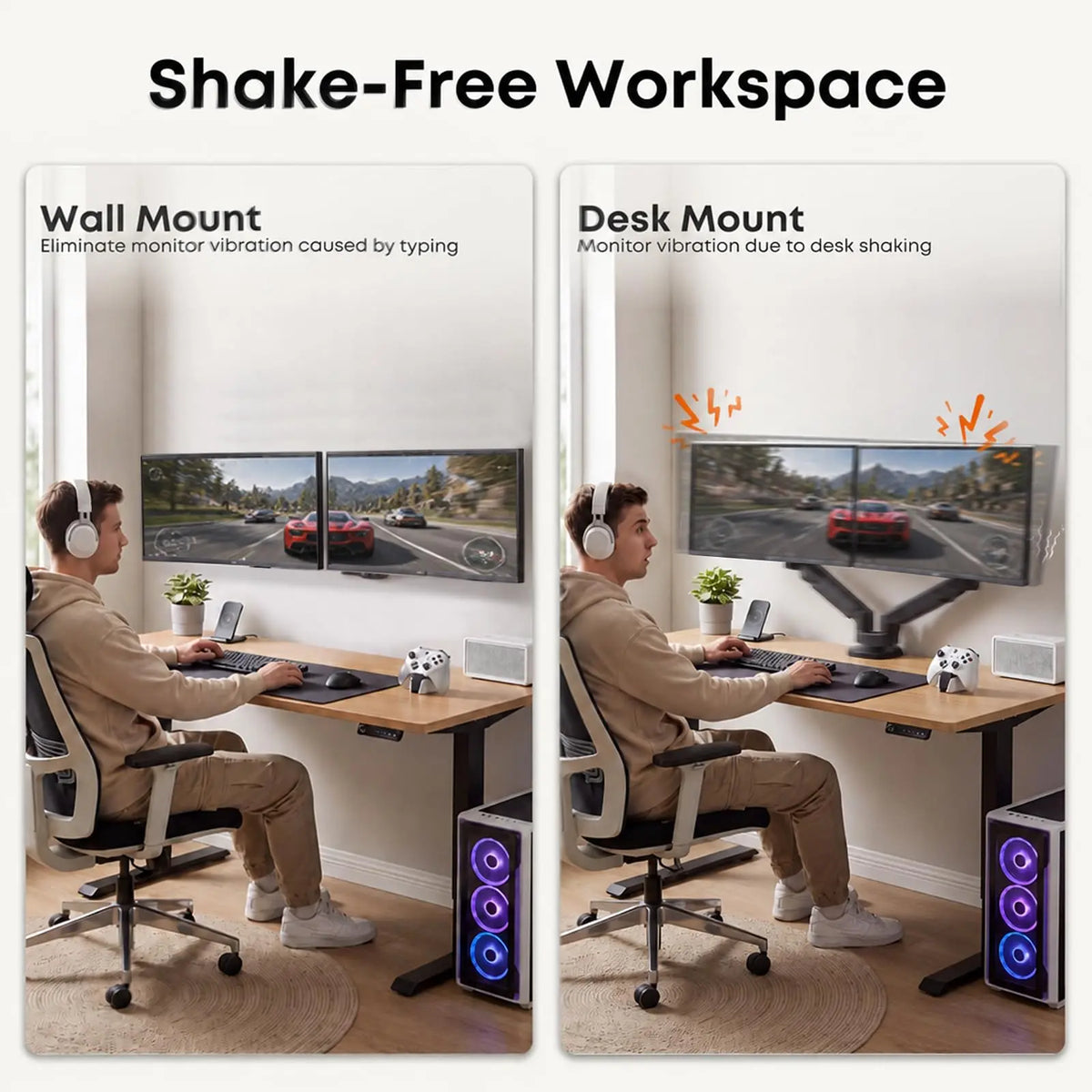 Dual Monitor Wall Mount for 27–45 Inch Flat & Curved Computer Screens, Aviation-Grade Aluminum Gas Spring, Full Motion, 26.4 lbs Per Arm, VESA 75/100 mm, Black PUTORSEN