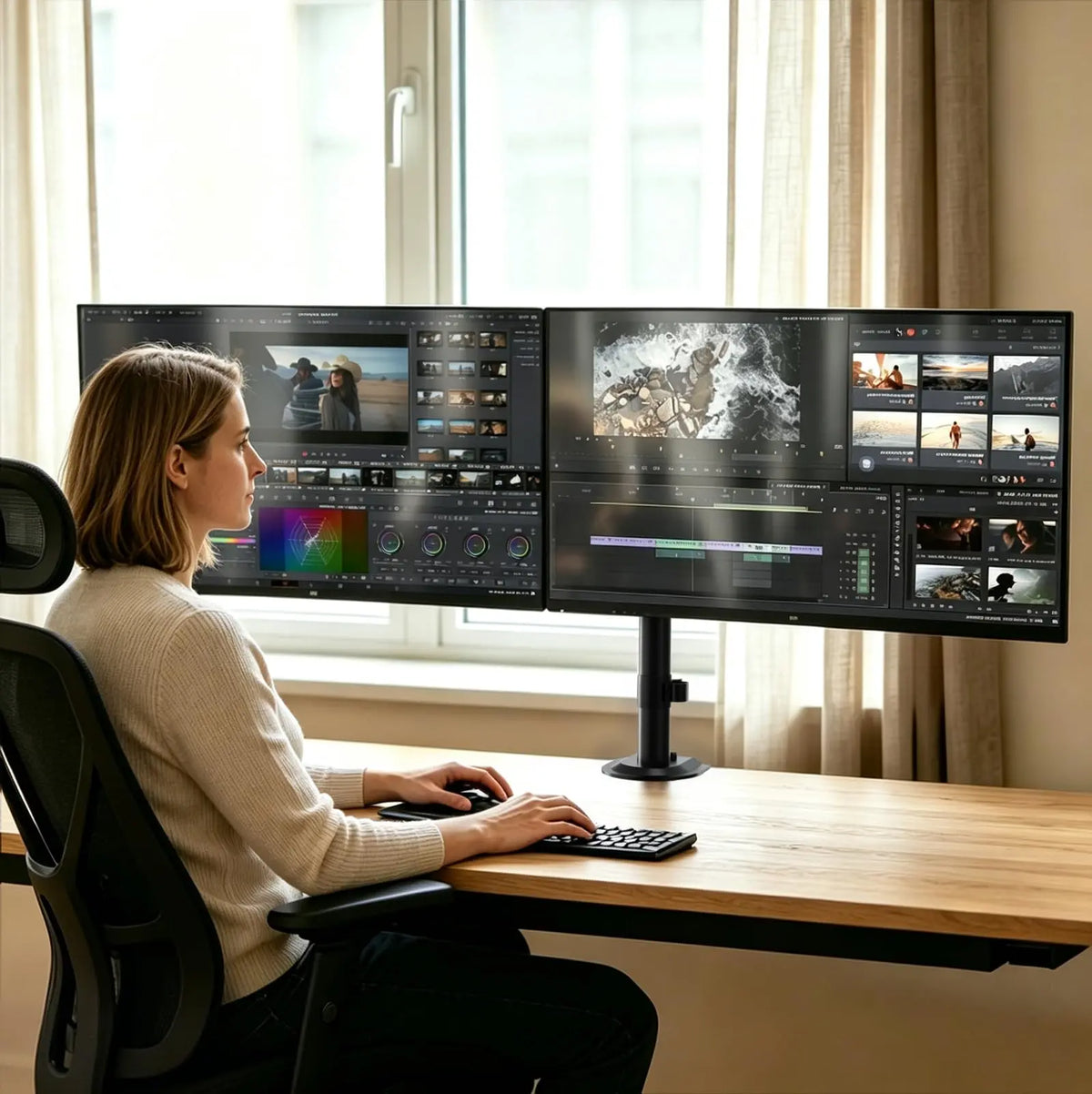 Dual Ultrawide Monitor Mount for 17"–40" Screens, Supports Up to 19.8 lbs Per Arm, Height Adjustable VESA Plate, Flush Wall Installation, Dual Ultrawide Monitor Arm with Clamp & Grommet Desk Base PUTORSEN