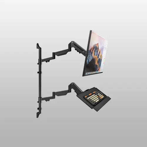 Extra Long Gas Spring Wall Mount with Keyboard Tray for 17-32 Inch Monitors, Full Motion & Height Adjustable, Holds up to 19.8 lbs, VESA 75x75/100x100 mm, Black PUTORSEN