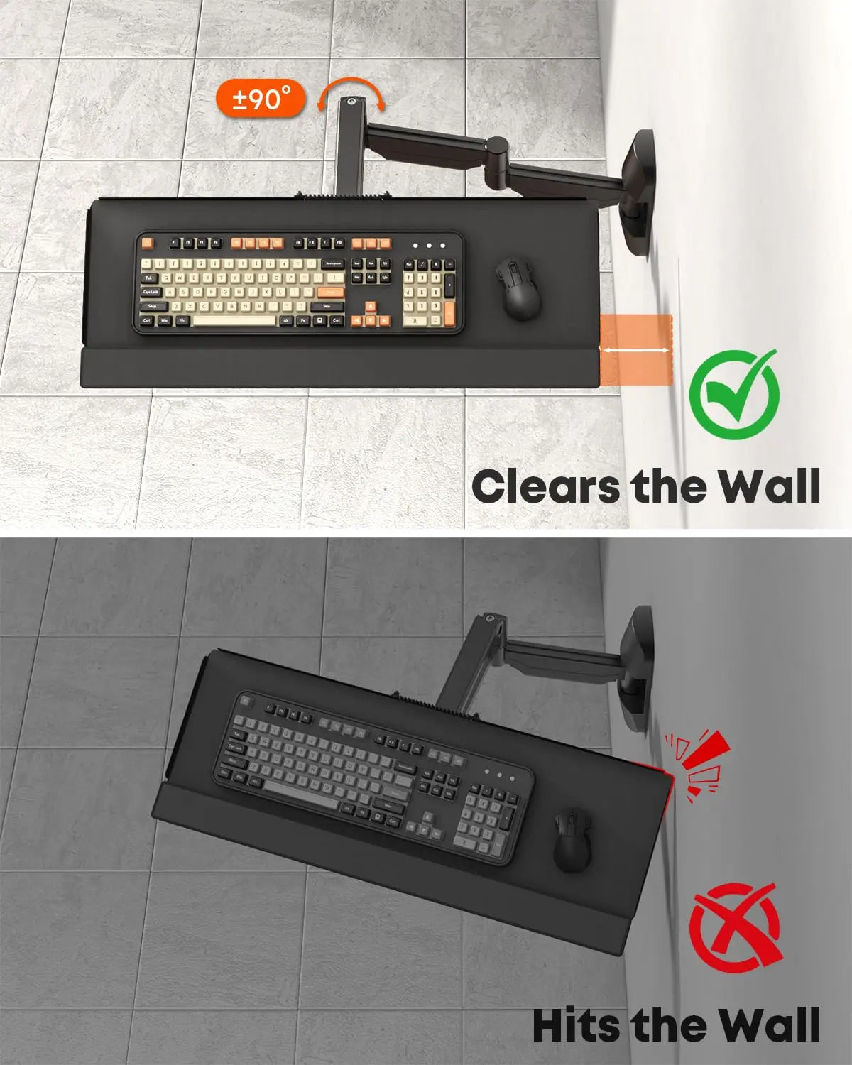 Extra Long Keyboard Wall Mount - 26 Inch Wall Mount Keyboard and Mouse Tray, Full Motion Typing Platform with Spring Arm, Holds up to 19.8 lbs PUTORSEN