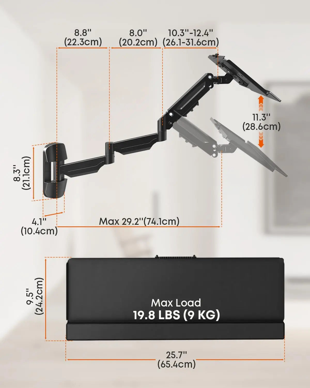 Extra Long Keyboard Wall Mount - 26 Inch Wall Mount Keyboard and Mouse Tray, Full Motion Typing Platform with Spring Arm, Holds up to 19.8 lbs PUTORSEN