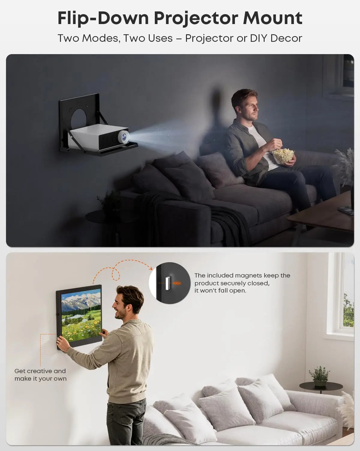 Flip Down Projector Wall Mount Shelf, Holds up to 22 lbs, for Home Cinema, Folds Flat Against Wall Like a Picture Frame When Not in Use, Space Saving PUTORSEN