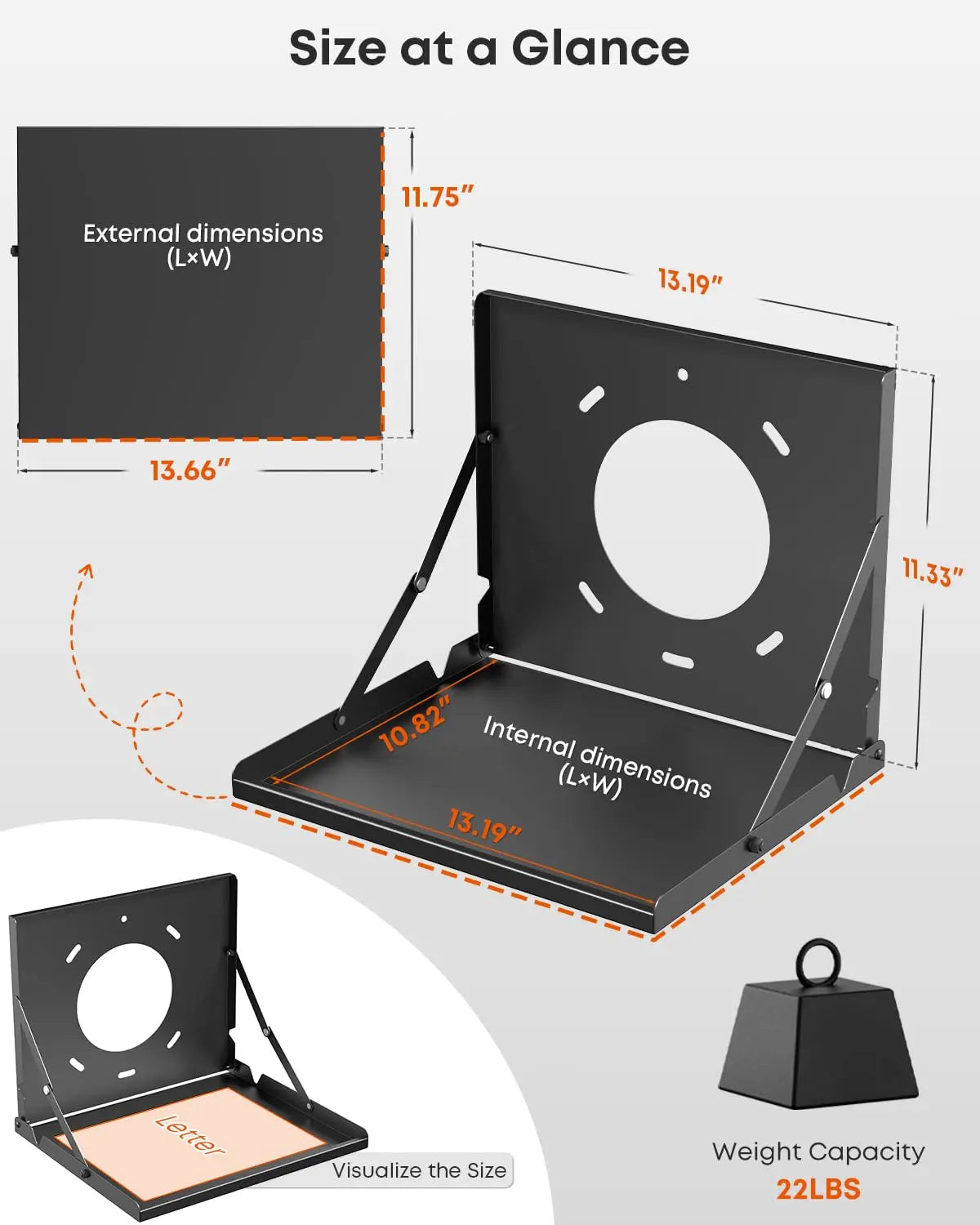 Flip Down Projector Wall Mount Shelf, Holds up to 22 lbs, for Home Cinema, Folds Flat Against Wall Like a Picture Frame When Not in Use, Space Saving PUTORSEN