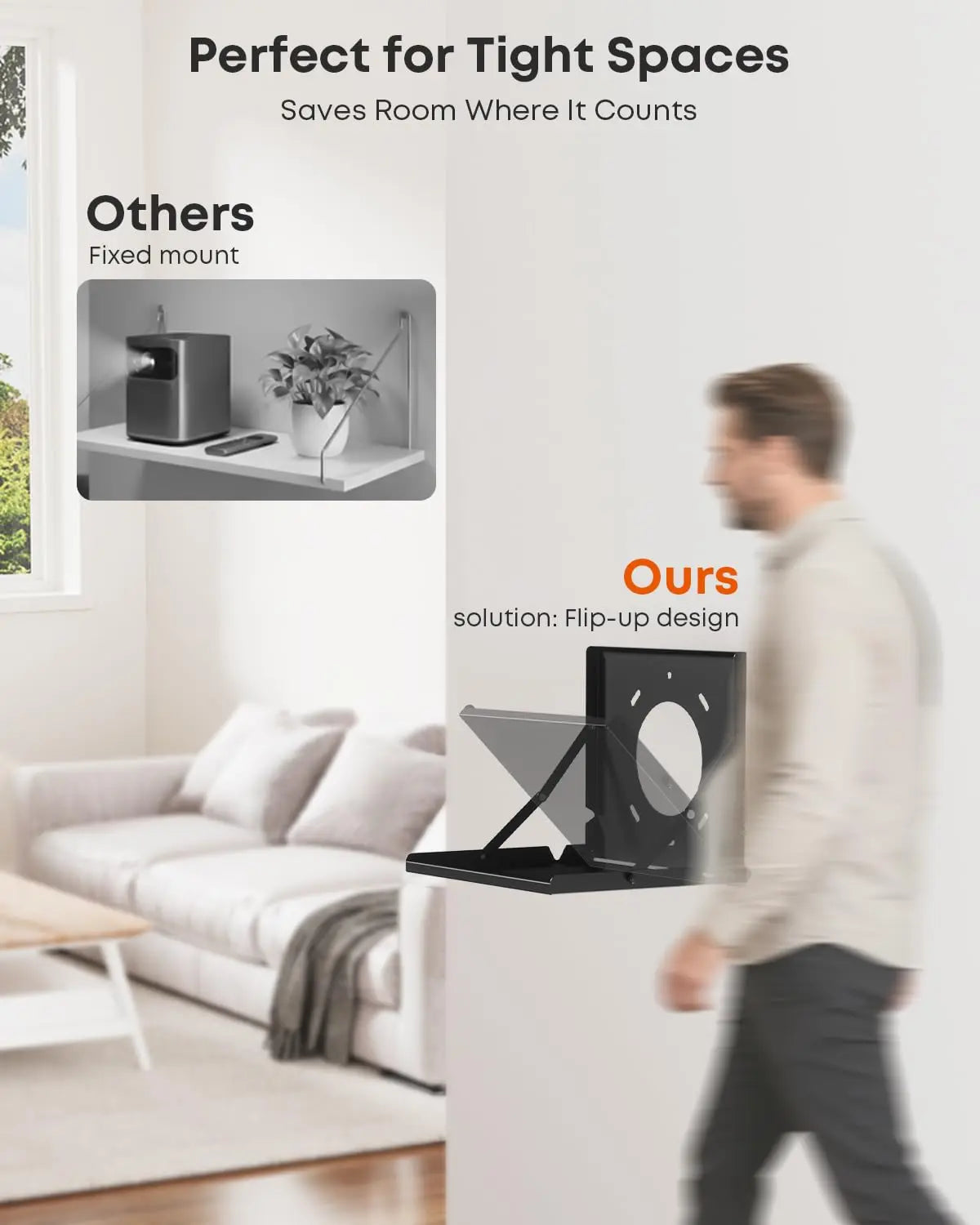 Flip Down Projector Wall Mount Shelf, Holds up to 22 lbs, for Home Cinema, Folds Flat Against Wall Like a Picture Frame When Not in Use, Space Saving PUTORSEN