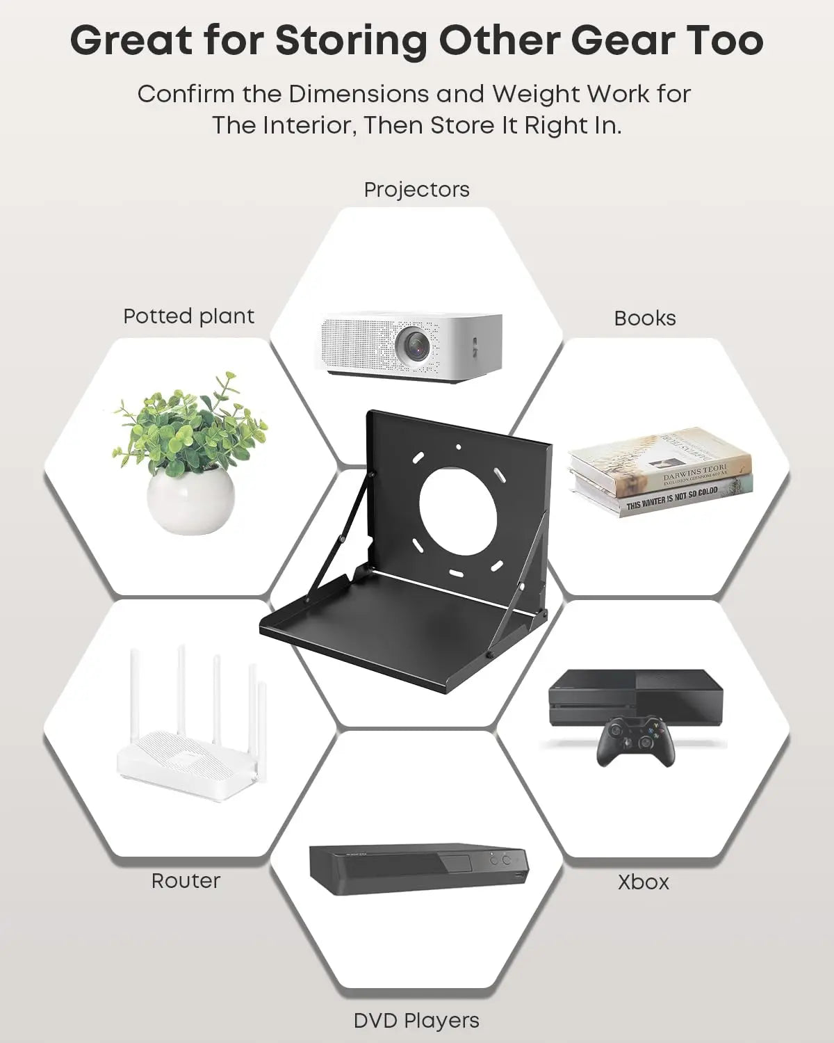 Flip Down Projector Wall Mount Shelf, Holds up to 22 lbs, for Home Cinema, Folds Flat Against Wall Like a Picture Frame When Not in Use, Space Saving PUTORSEN