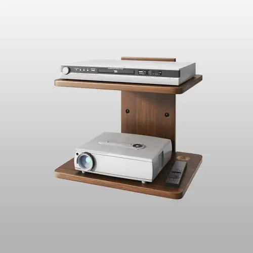 Floating Wall Mount TV Projector Shelf, 2-Tier Wooden, Walnut Brown, Cable Management, for Router, Game Console, DVD Player, Cable Box, PlayStation, Holds 22 lbs Per Shelf PUTORSEN
