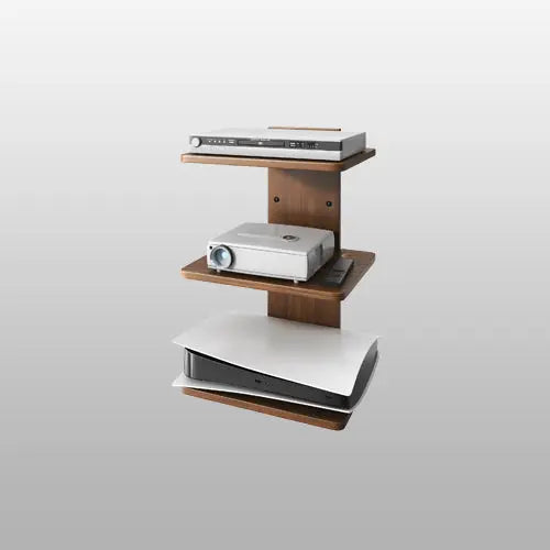 Floating Wall Mount TV Projector Shelf, 3-Tier Wooden, Walnut Brown, Cable Management, for Router, Game Console, DVD Player, Cable Box, PlayStation, Holds 22 lbs Per Shelf PUTORSEN