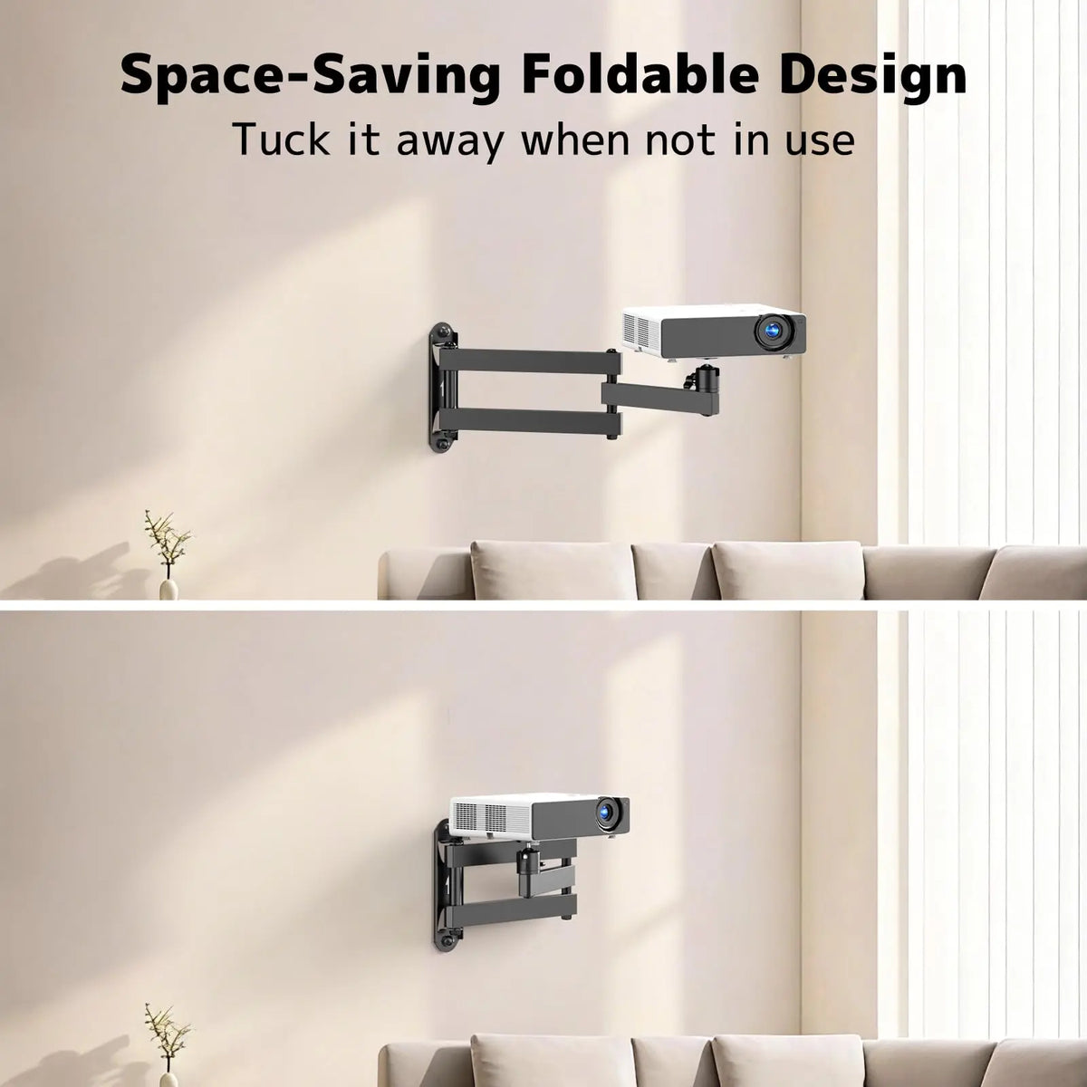 Foldable Projector Wall Mount | Compatible with 1/4", M4 & M6 Screws, 360° Rotatable Full-Motion Space-Saving Arm, Heavy-Duty Support for Most Projectors up to 11 lbs, Universal Wall Bracket for Home Theater & Office PUTORSEN
