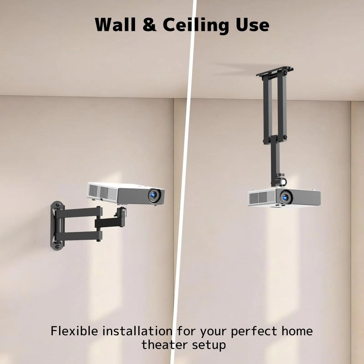 Foldable Projector Wall Mount | Compatible with 1/4", M4 & M6 Screws, 360° Rotatable Full-Motion Space-Saving Arm, Heavy-Duty Support for Most Projectors up to 11 lbs, Universal Wall Bracket for Home Theater & Office PUTORSEN