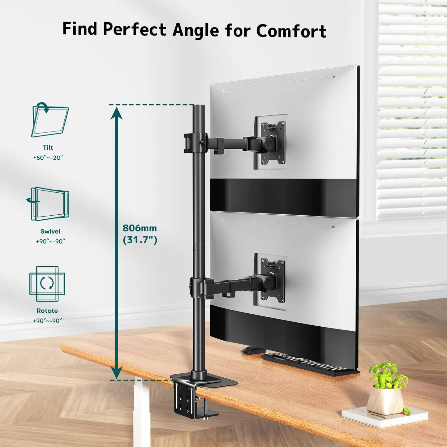 Fully Articulating Desk Mount for 17″–49″ Flat & Curved Screens, Supports 44lbs Each, Black PUTORSEN