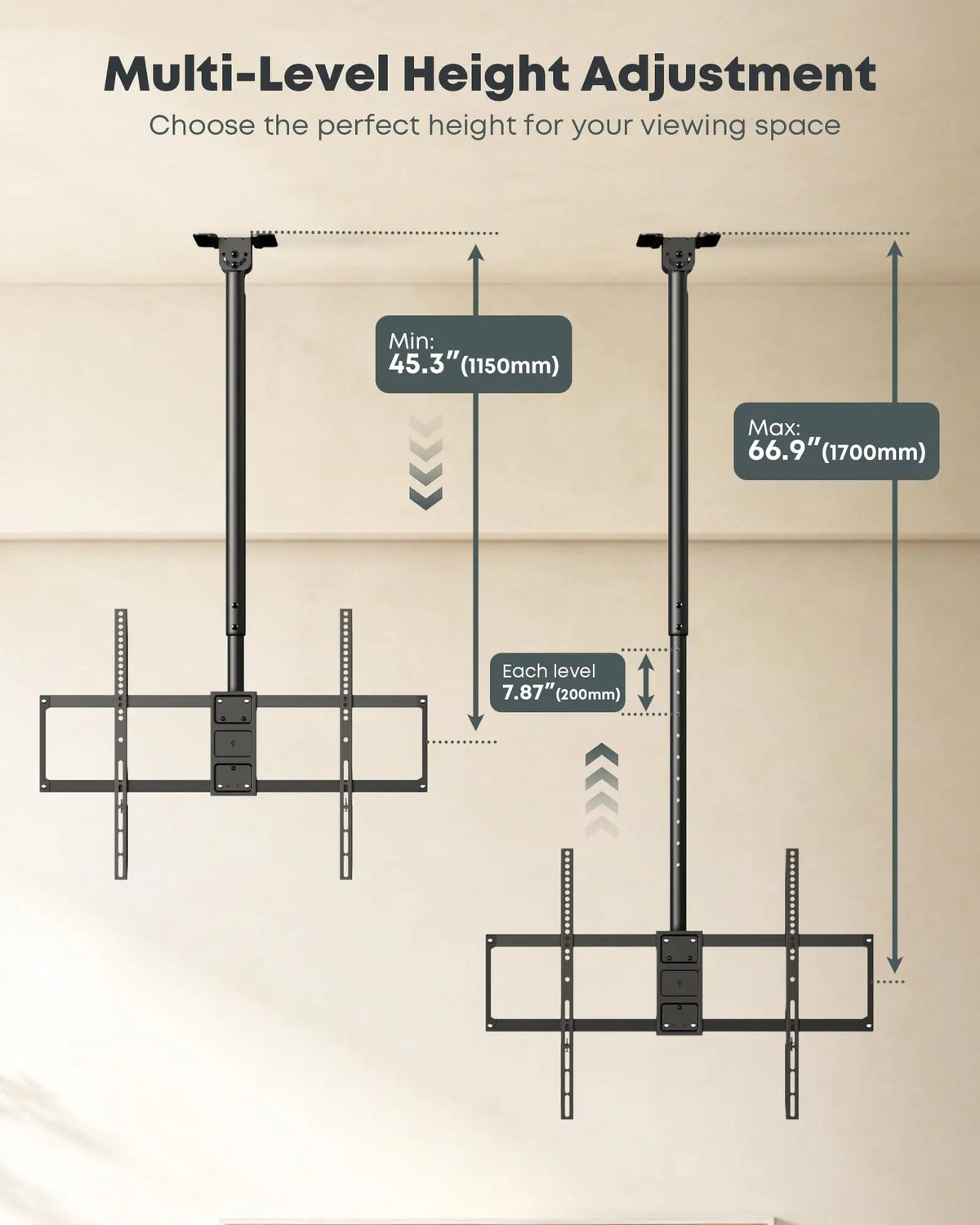 Heavy-Duty Ceiling TV Mount for 50"–100" Televisions, Supports Up to 176 lbs, Fully Adjustable, Premium Metal Construction, Max VESA 800x600mm, Black PUTORSEN