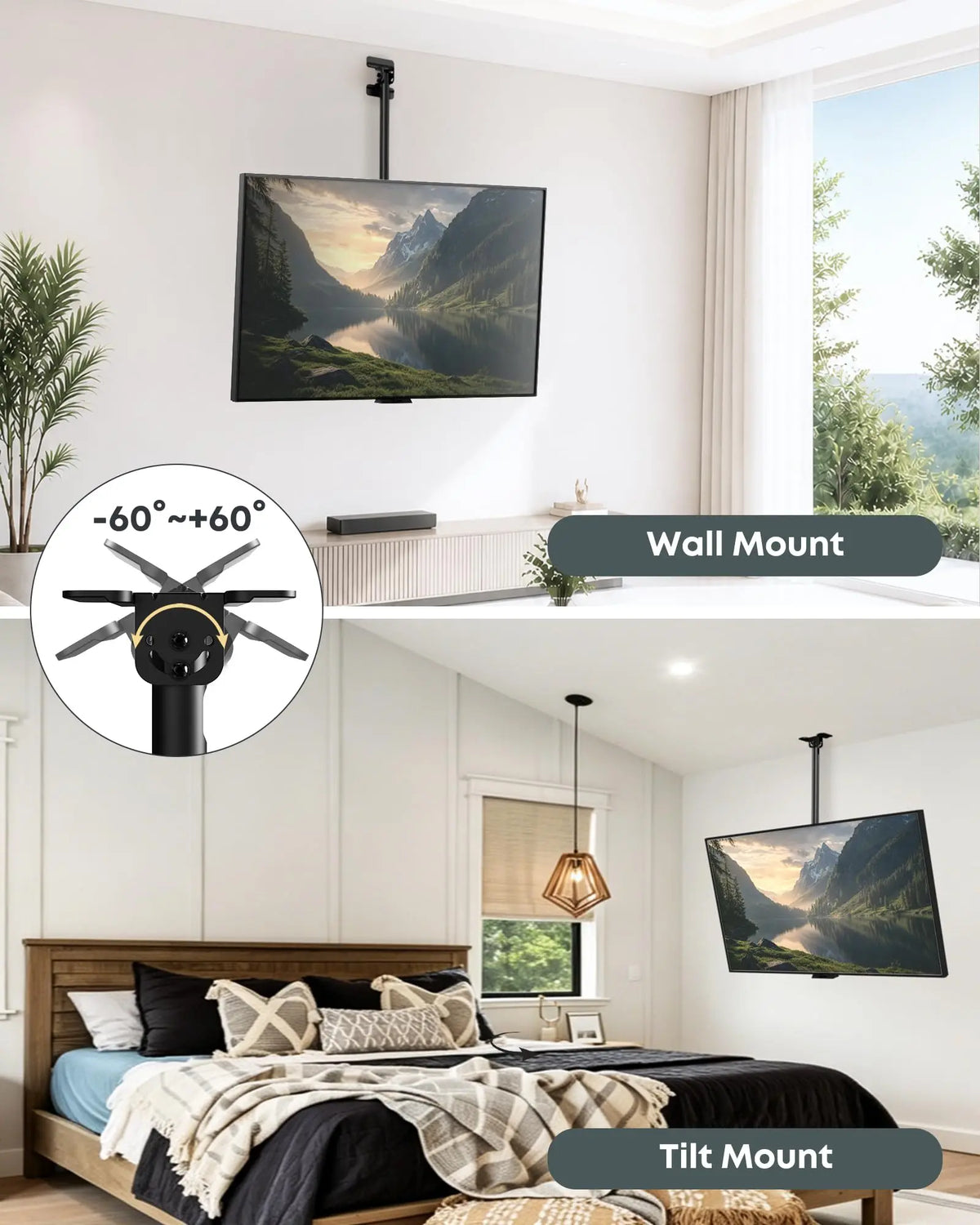Heavy-Duty Ceiling TV Mount for 50"–100" Televisions, Supports Up to 176 lbs, Fully Adjustable, Premium Metal Construction, Max VESA 800x600mm, Black PUTORSEN