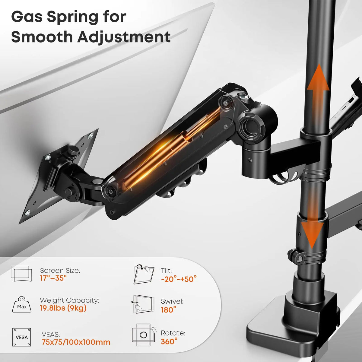 Heavy-Duty Gas Spring Triple Monitor Laptop Stand, for 17" Notebook & up to 49" Flat/Curved Screens, Height Adjustable, 33 lbs Max Load, VESA 75x75/100x100 PUTORSEN