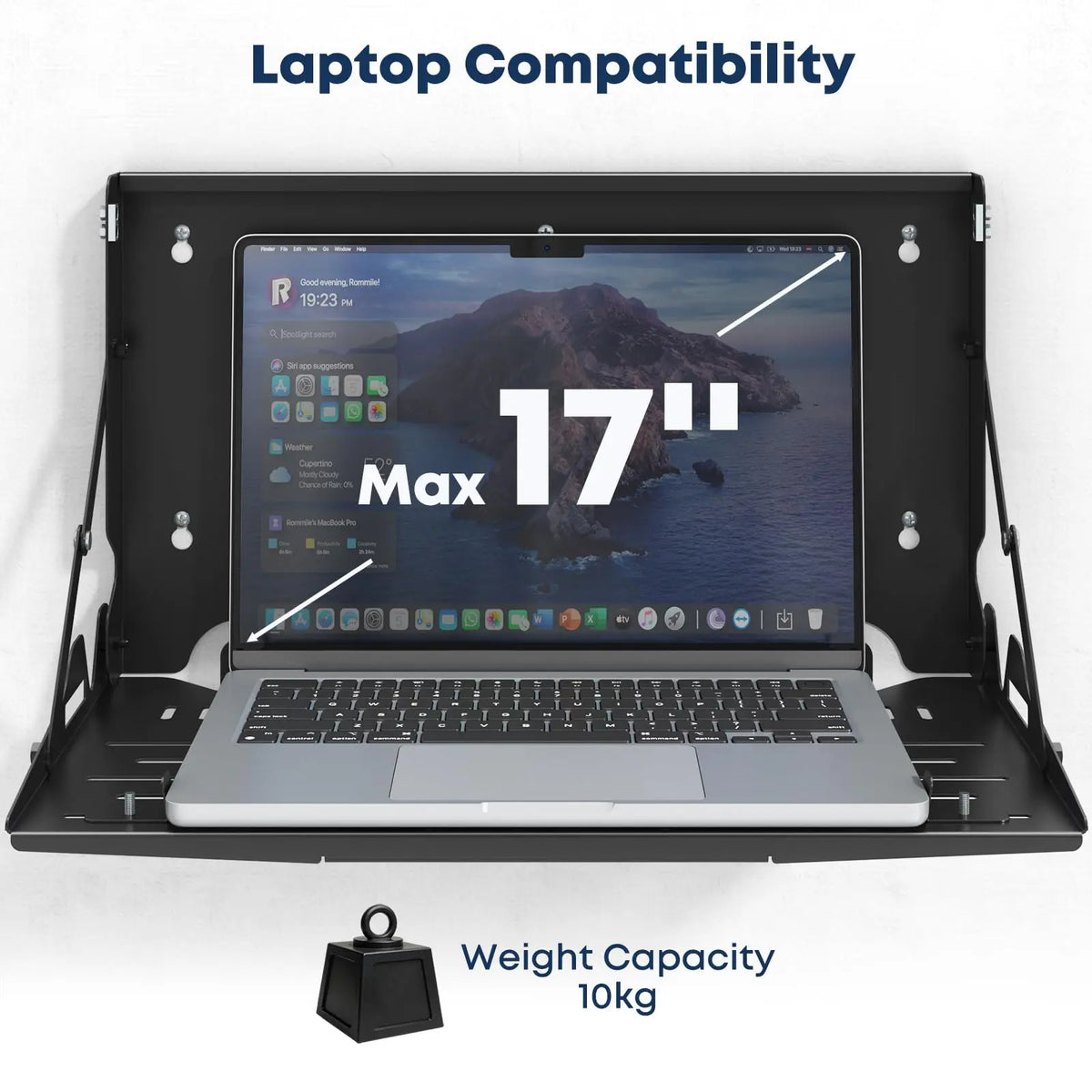 Klappbare Laptop-Wandhalterung für 13–17" Notebooks, Schwarz Wandmontage & VESA 75x75/100x100, platzsparende Stahlhalterung, bis 10 kg belastbar PUTORSEN