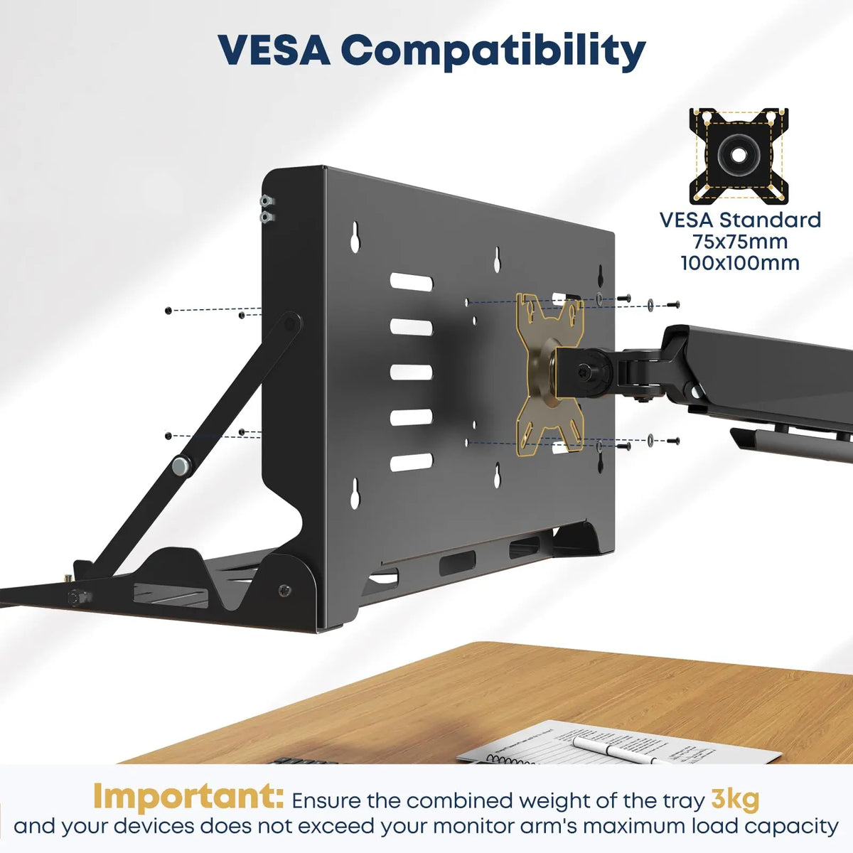 Klappbare Laptop-Wandhalterung für 13–17" Notebooks, Schwarz Wandmontage & VESA 75x75/100x100, platzsparende Stahlhalterung, bis 10 kg belastbar PUTORSEN