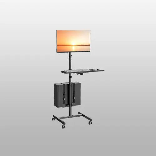 Mobile Computer Cart with Monitor Mount for 17''-32” Screens, Rolling Workstation, Adjustable CPU Holder, Full Keyboard Tray, Black PUTORSEN