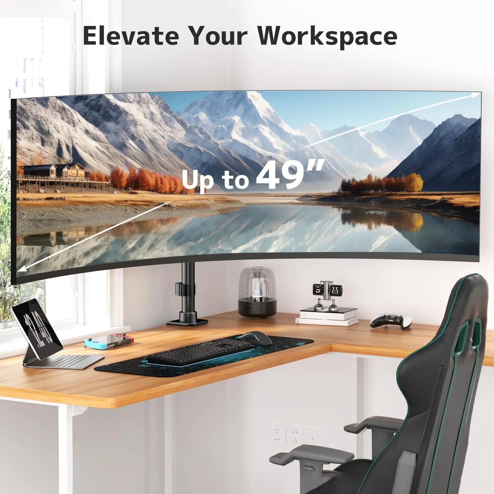 Monitor Arm Ultrawide Heavy Duty 17-49 Inch - Single Monitor Mount holds up to 44lbs, Adjustable Desk Mount Stand, VESA75/100mm, Black PUTORSEN