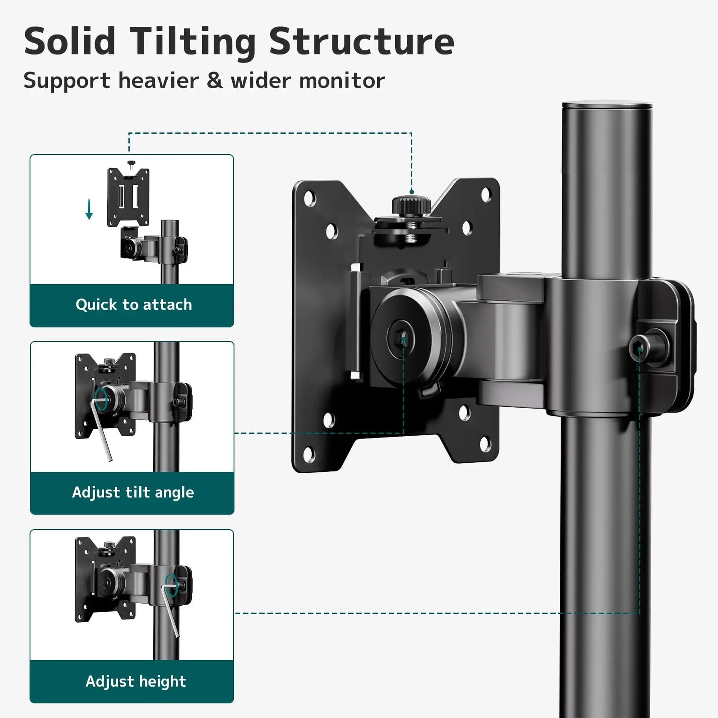 Monitor Arm Ultrawide Heavy Duty 17-49 Inch - Single Monitor Mount holds up to 44lbs, Adjustable Desk Mount Stand, VESA75/100mm, Black PUTORSEN