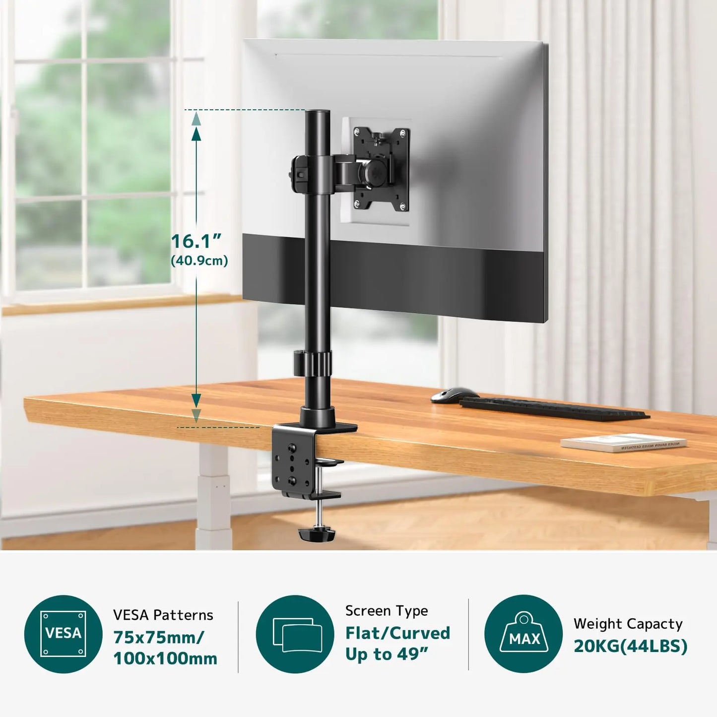 Monitor Arm Ultrawide Heavy Duty 17-49 Inch - Single Monitor Mount holds up to 44lbs, Adjustable Desk Mount Stand, VESA75/100mm, Black PUTORSEN