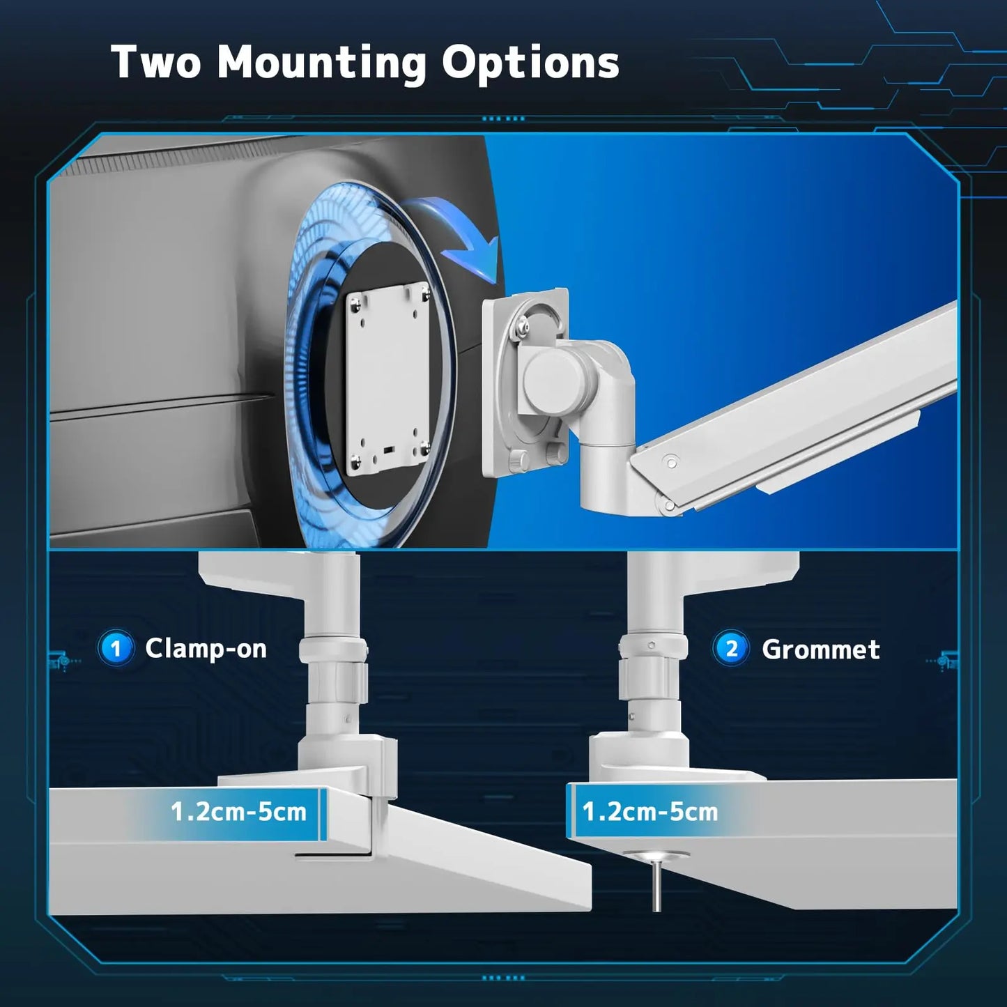 Monitor mount 1 monitors for 17-57 inch flat & curved screen, gas spring monitor desk mount height adjustable tiltable swivel, weight capacity 2-20 kg per arm, white PUTORSEN
